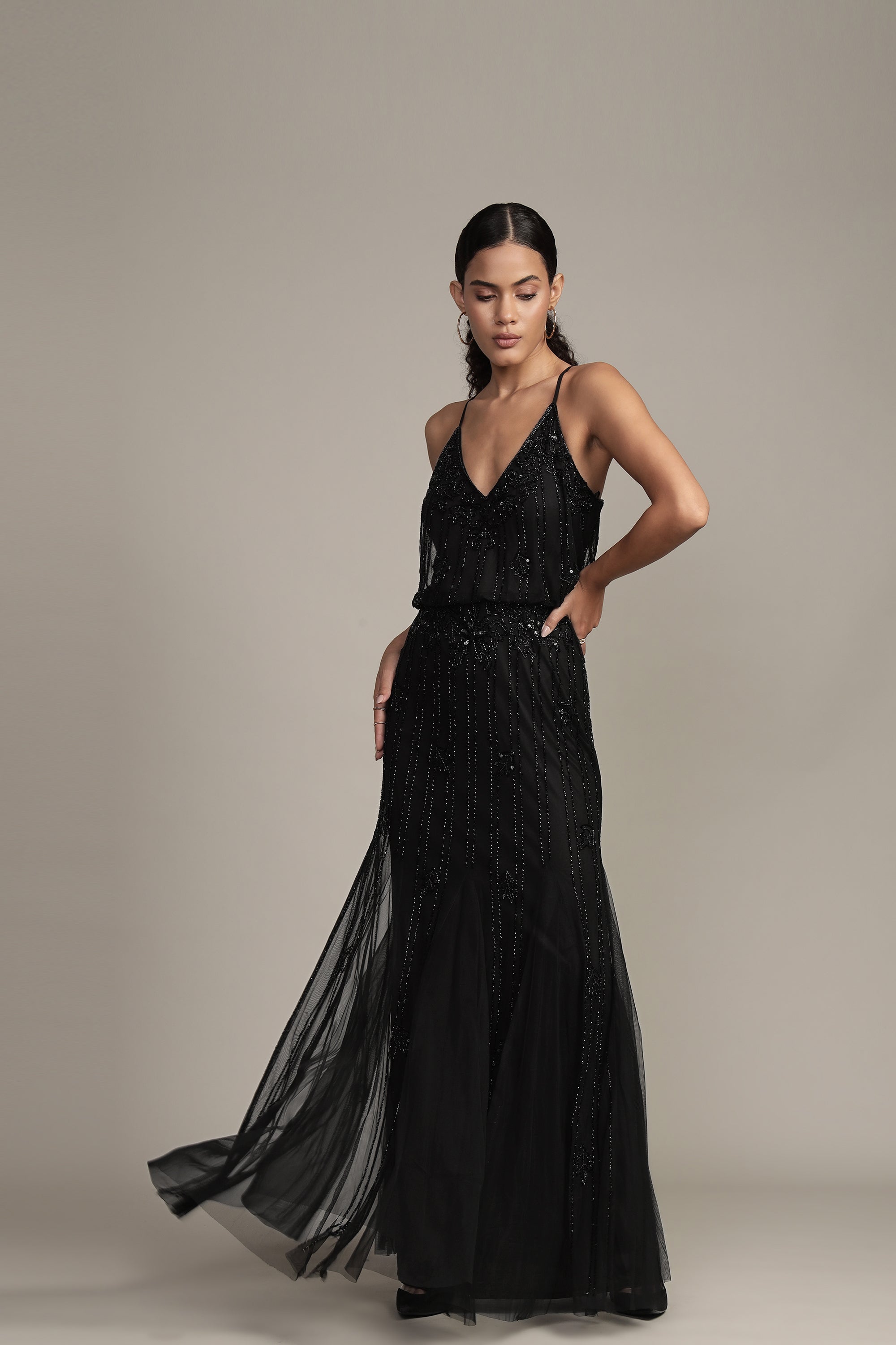 Keeva Black Beaded Maxi Dress