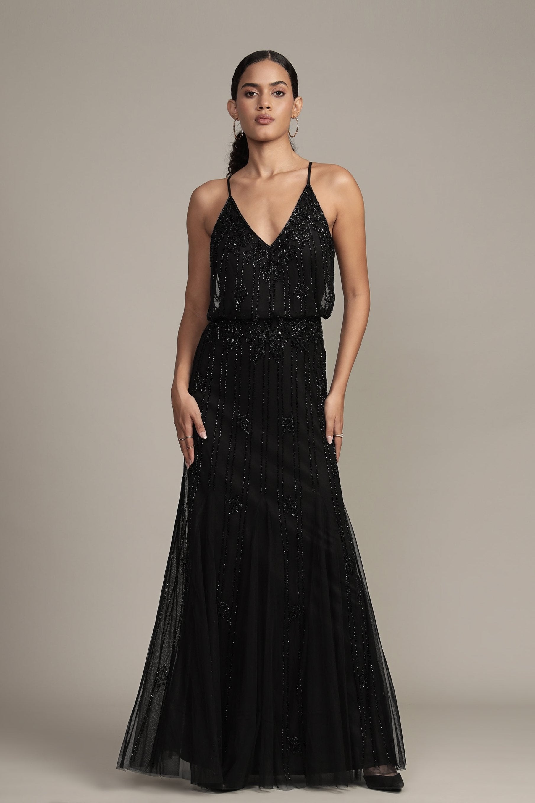 Keeva Black Beaded Maxi Dress