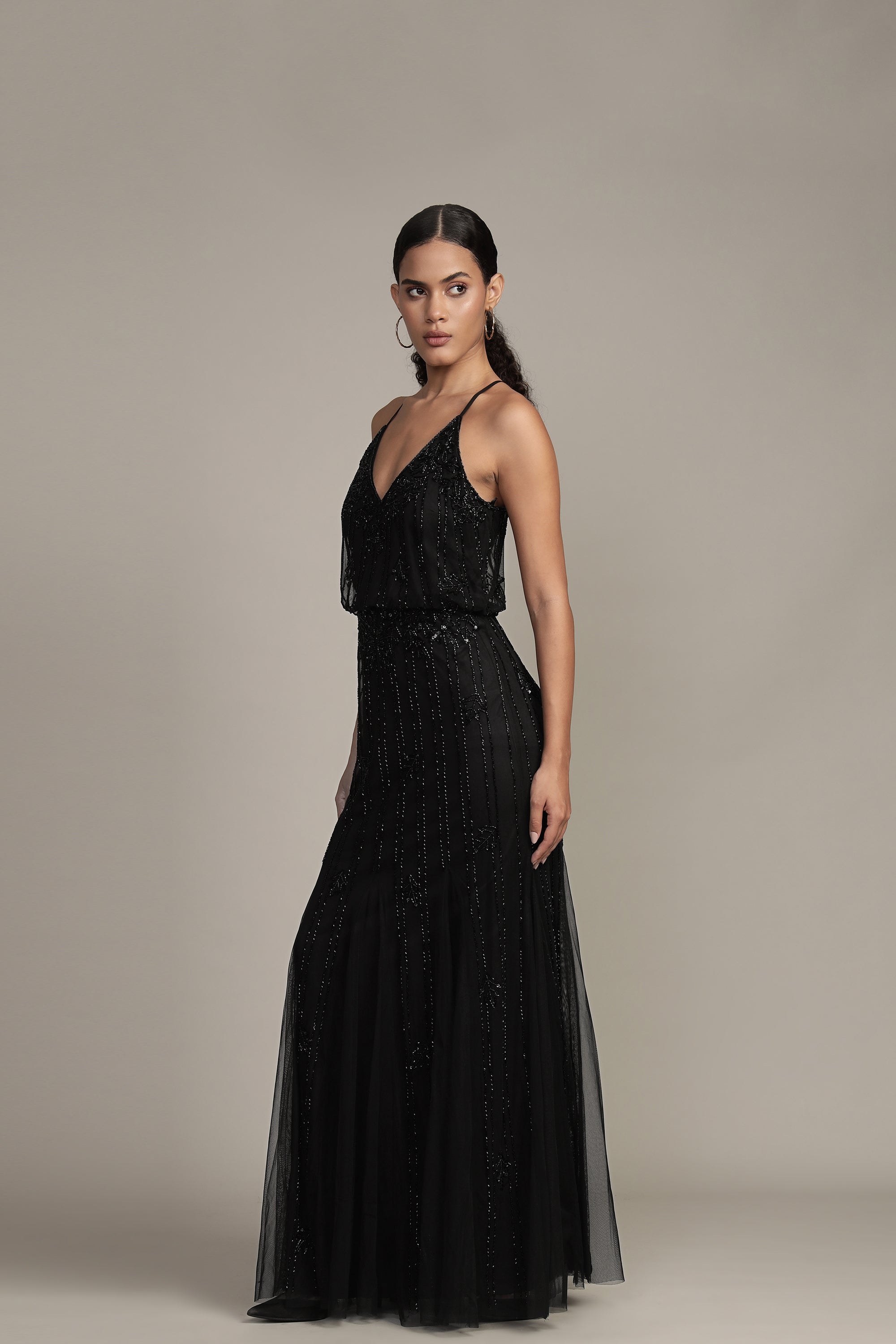 Keeva Black Beaded Maxi Dress