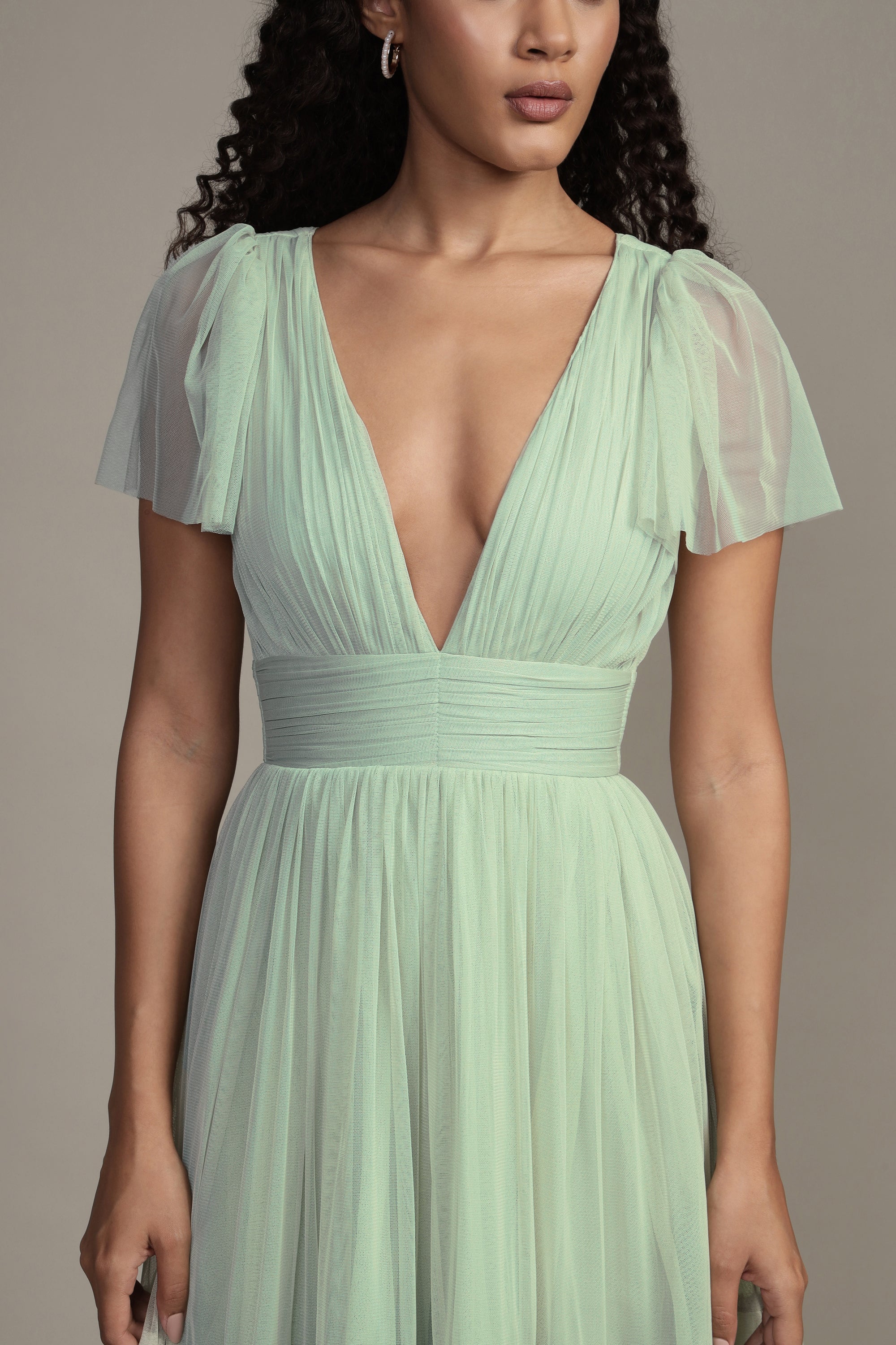 Madison Sage Green Tulle Bridesmaid Midi Dress