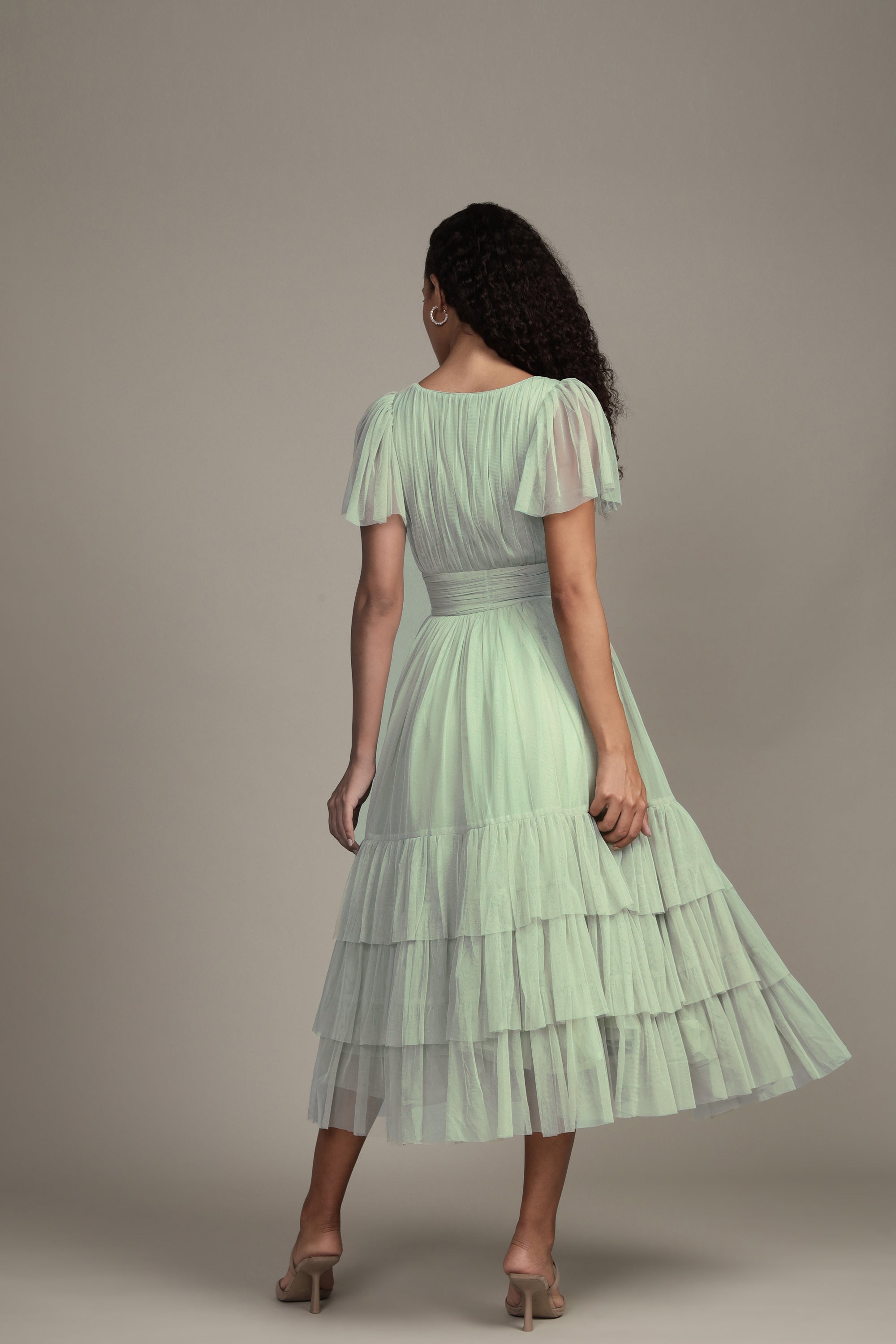 Madison Sage Green Tulle Bridesmaid Midi Dress