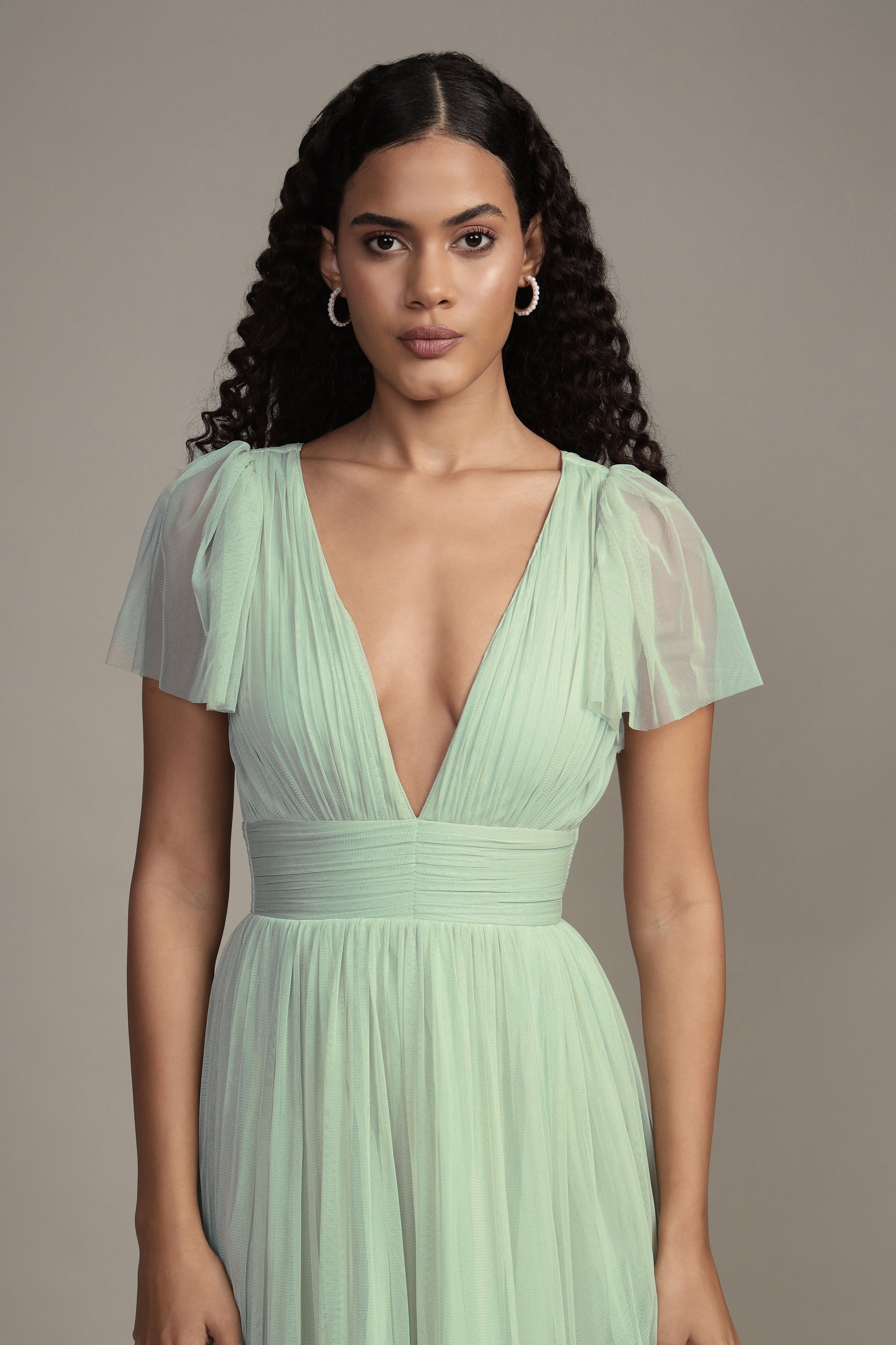 Madison Sage Green Tulle Bridesmaid Midi Dress