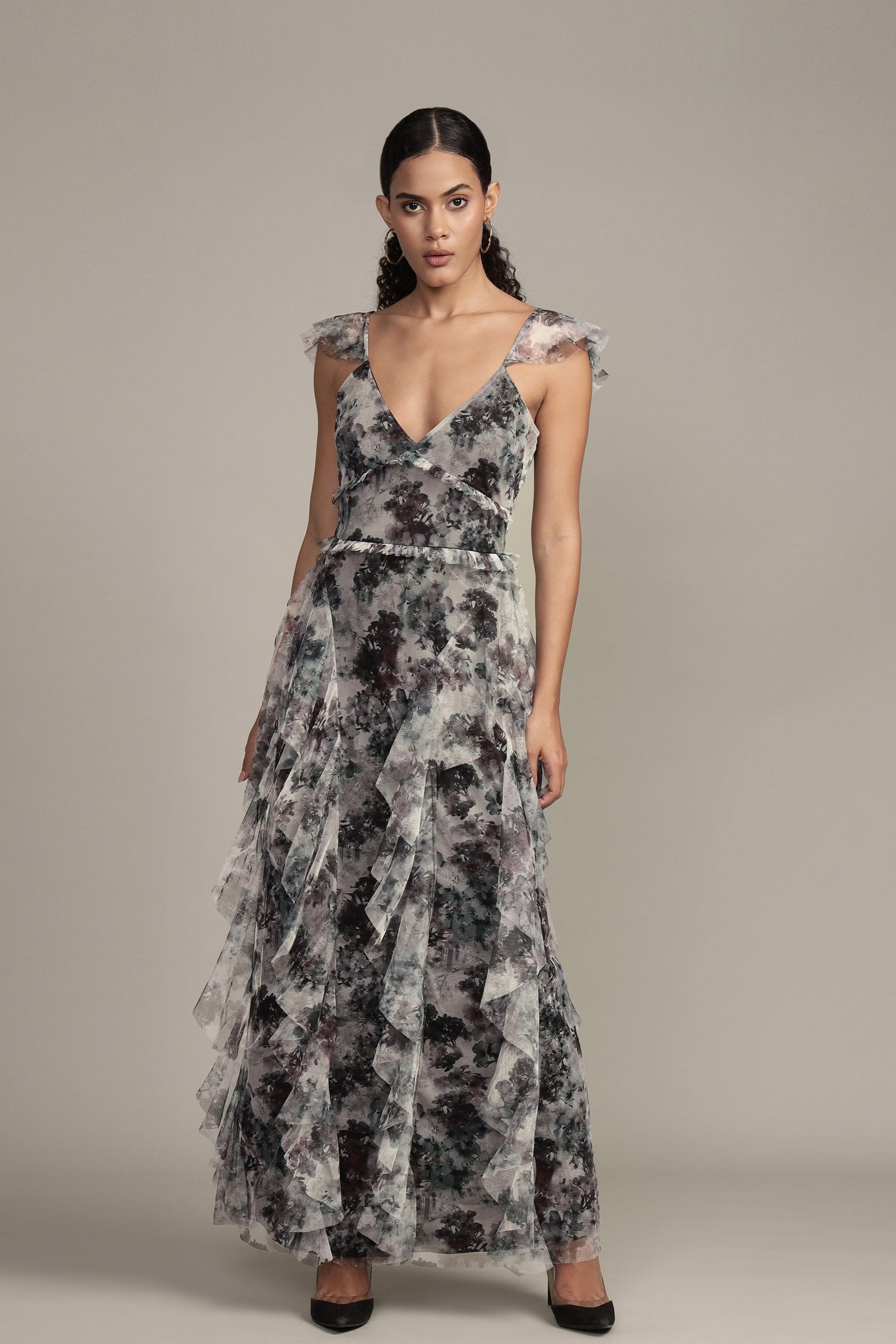 Malin Maxi Dress in Black Floral