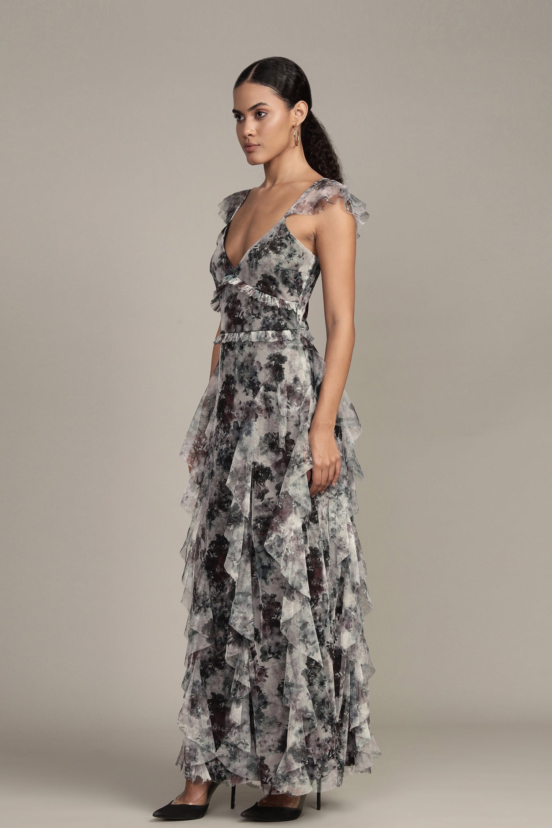 Malin Maxi Dress in Black Floral