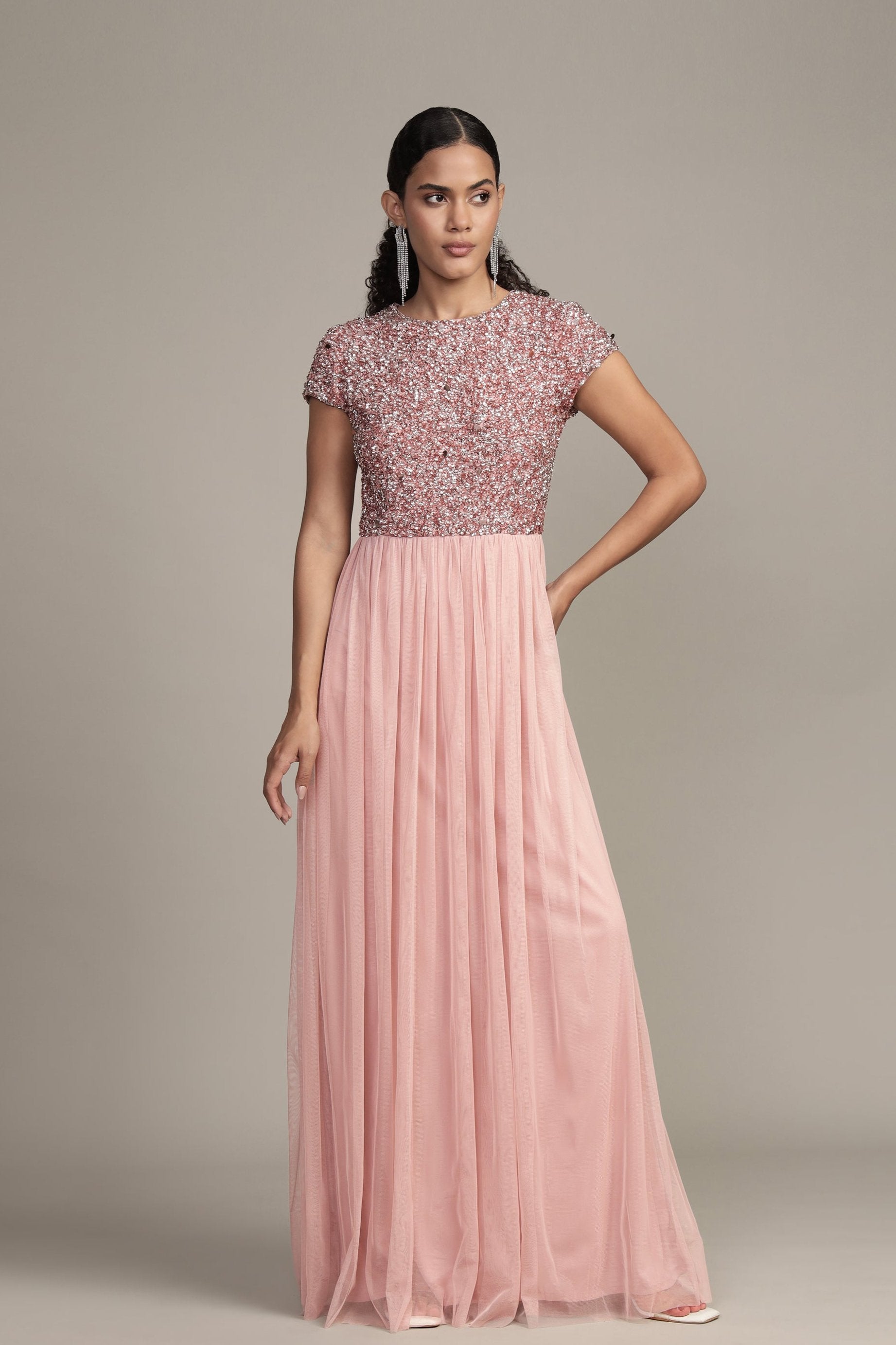 Picasso Short Sleeve Blush Pink Bridesmaid Dress