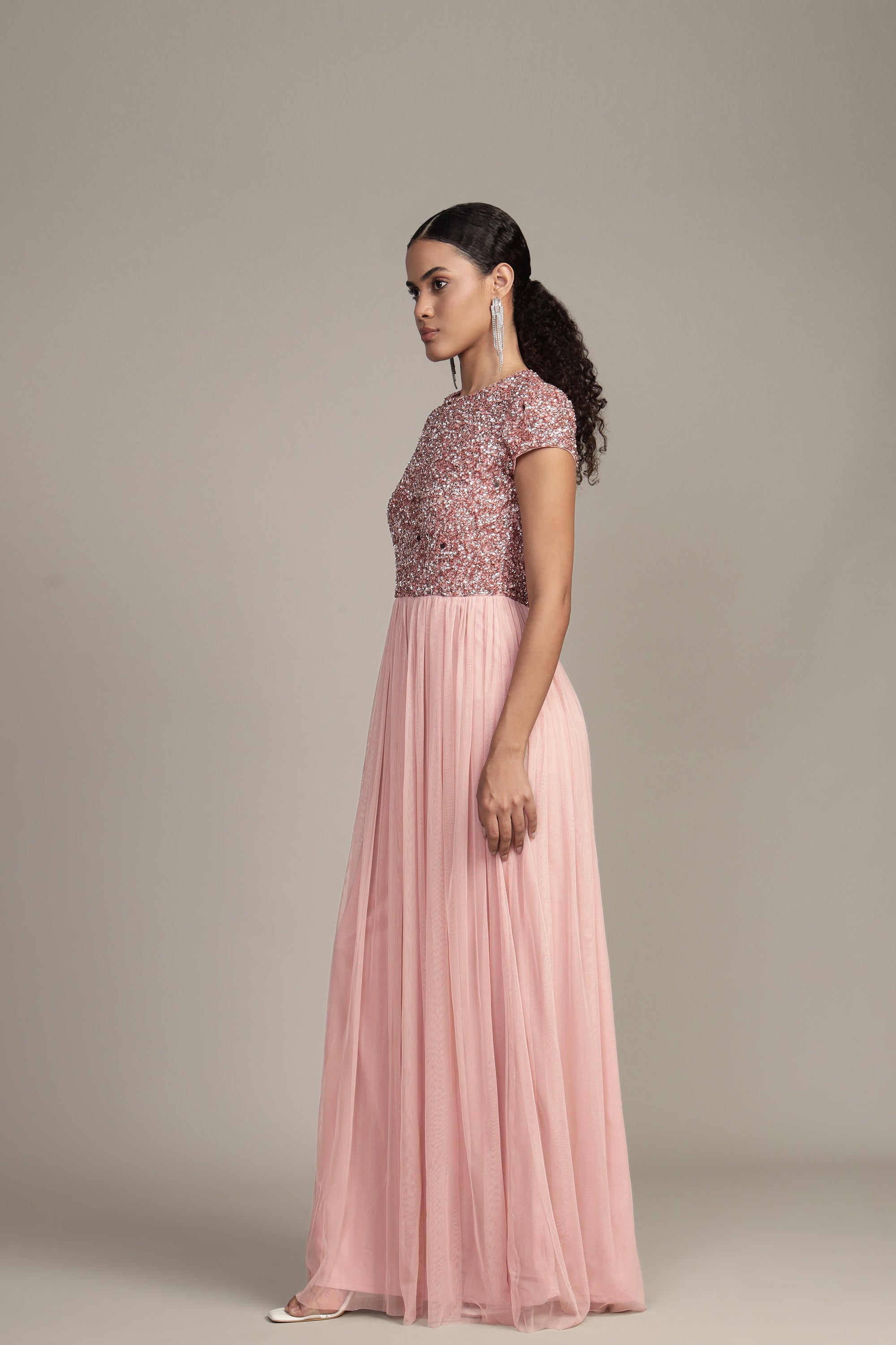 Picasso Short Sleeve Blush Pink Bridesmaid Dress