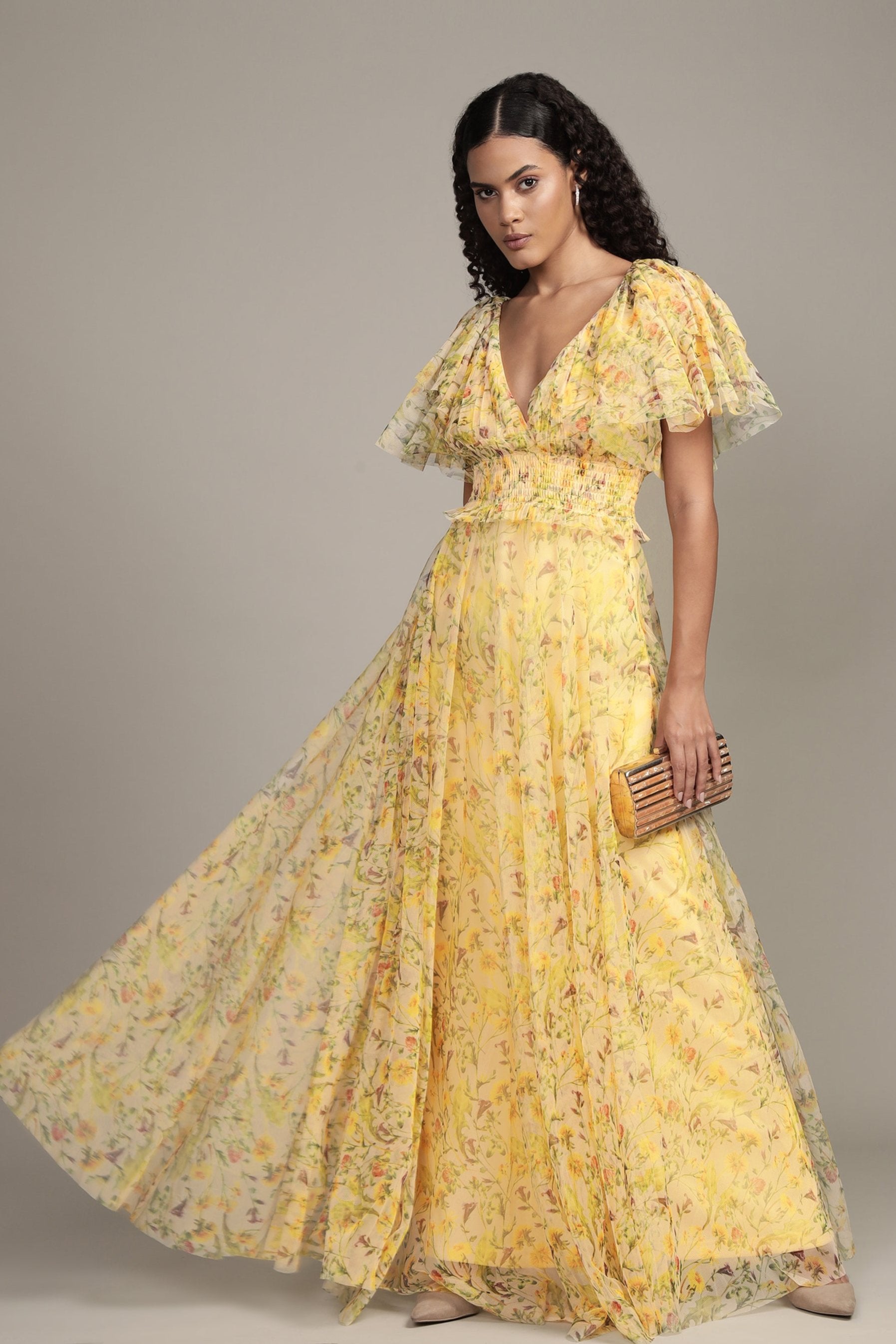 Shelby Yellow Printed Maxi Dress