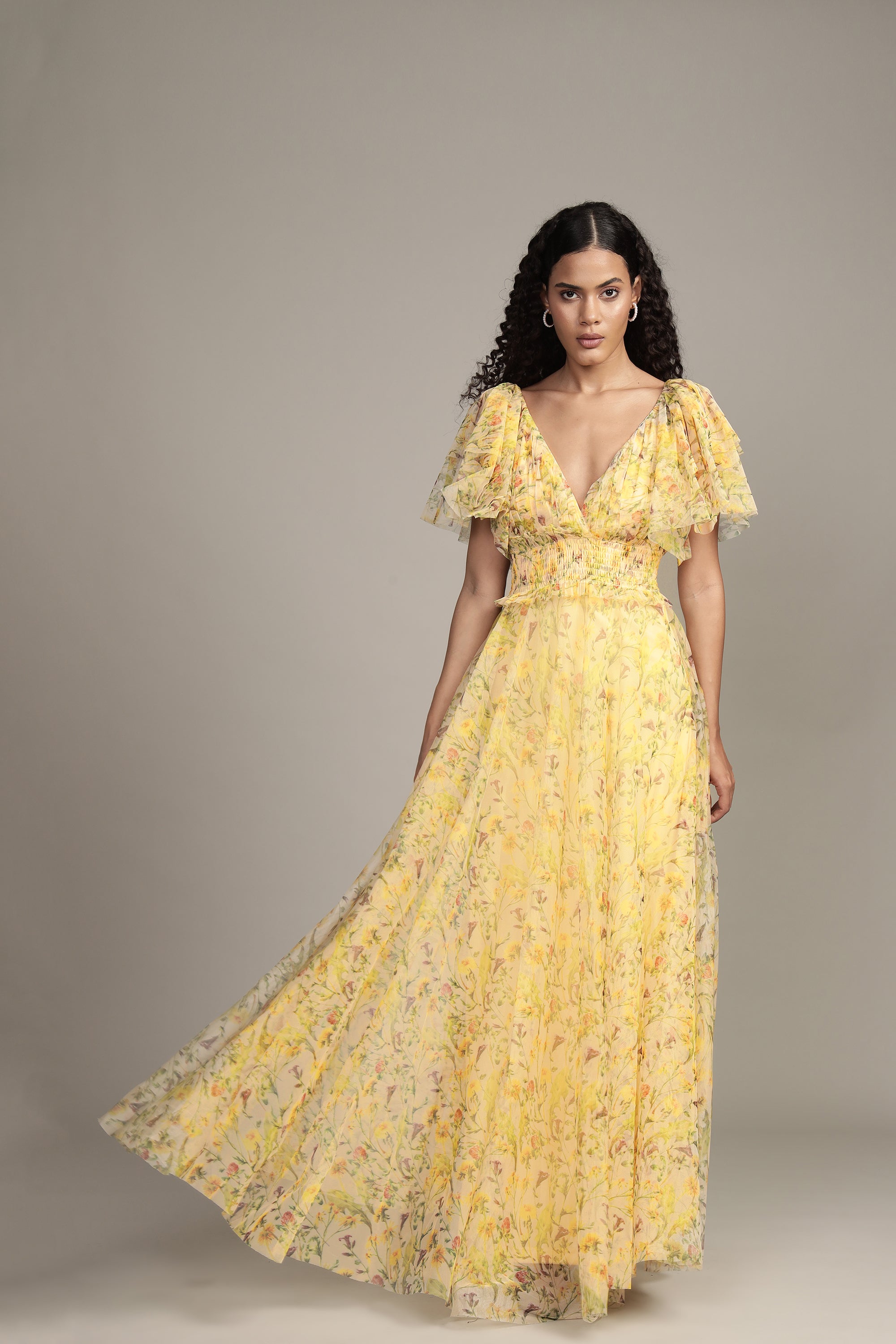 Shelby Yellow Printed Maxi Dress