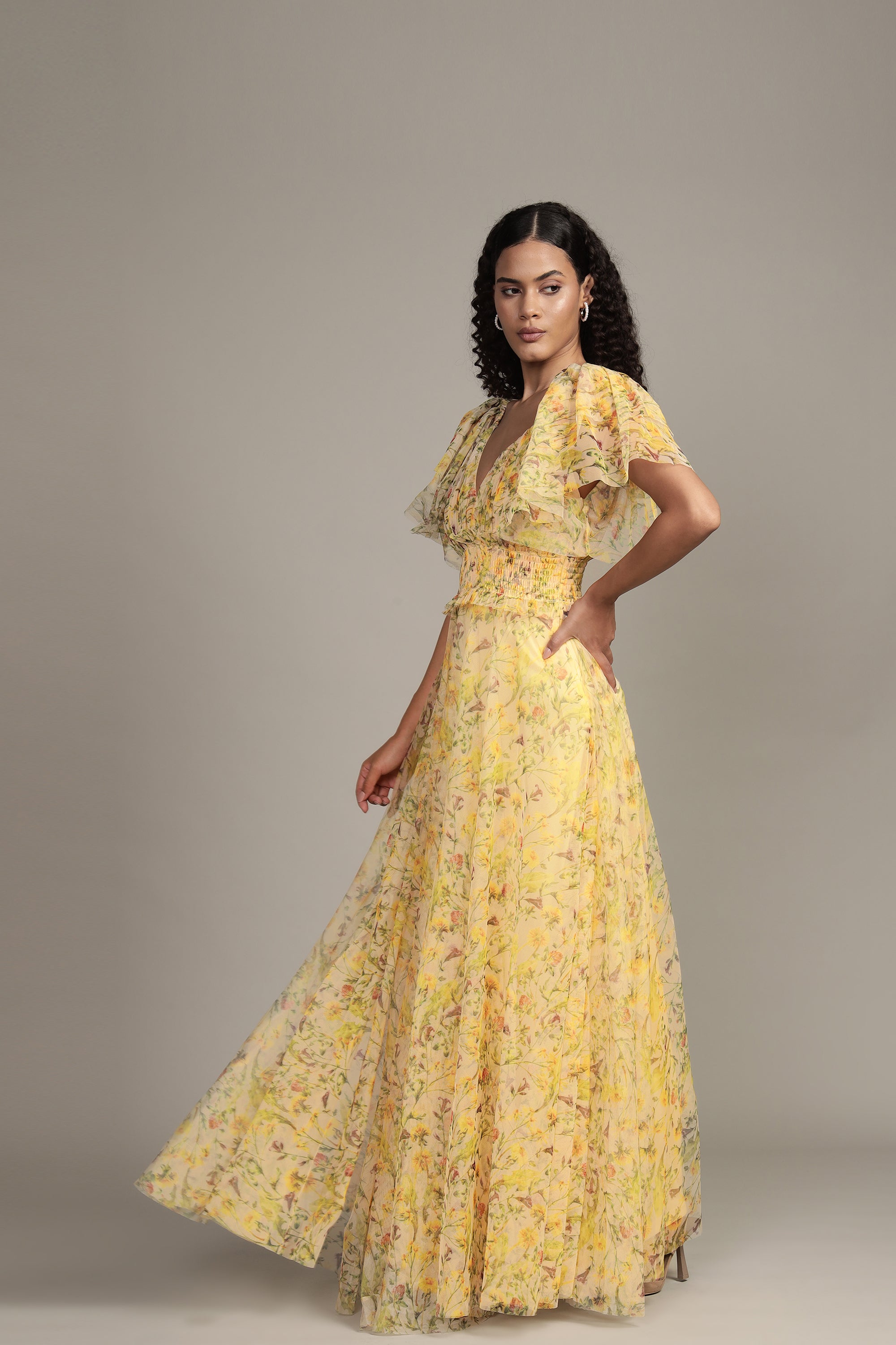 Shelby Yellow Printed Maxi Dress