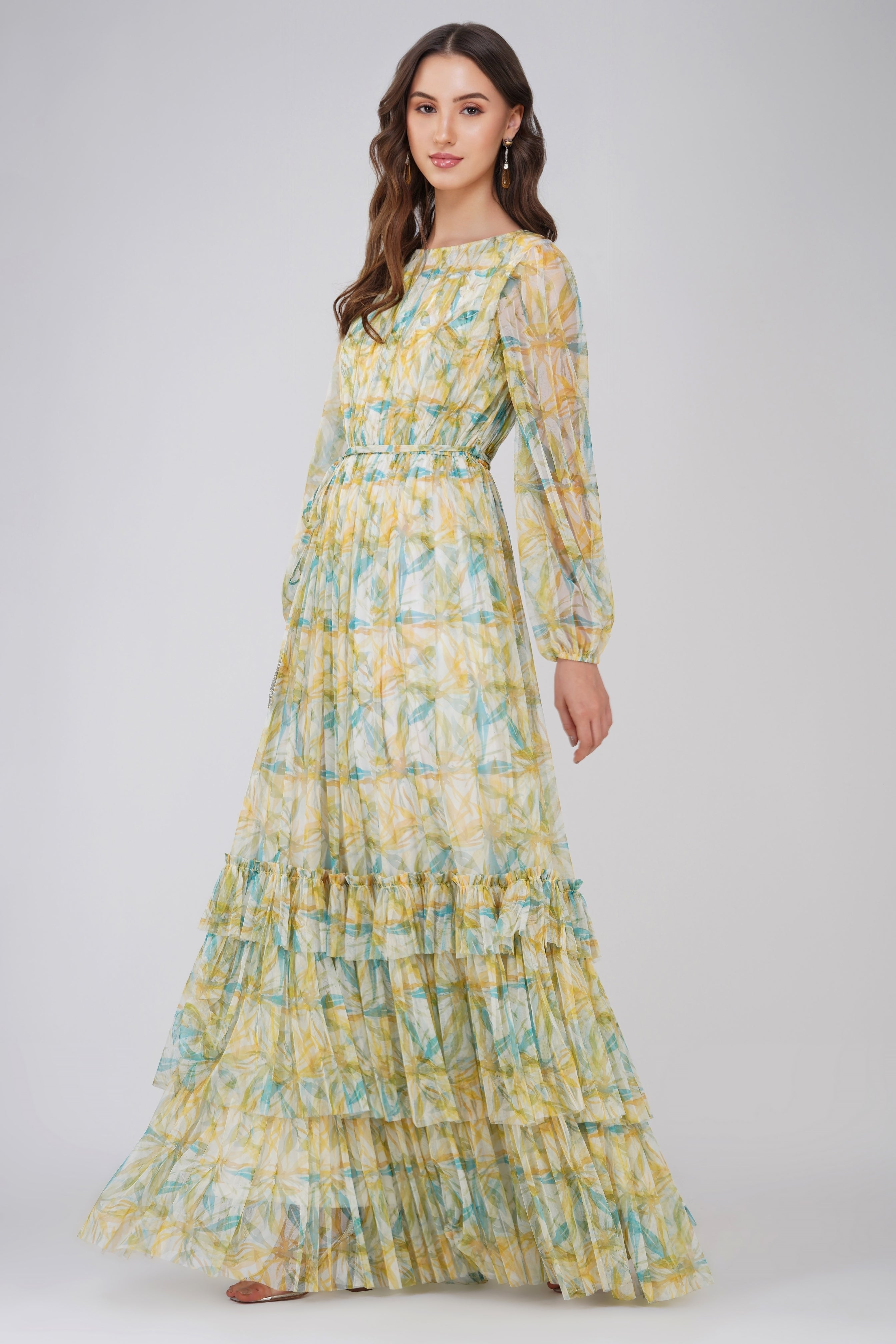 Rebecca Maxi Dress in Green Floral