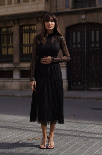 Lace and beads clearance polka dot dress