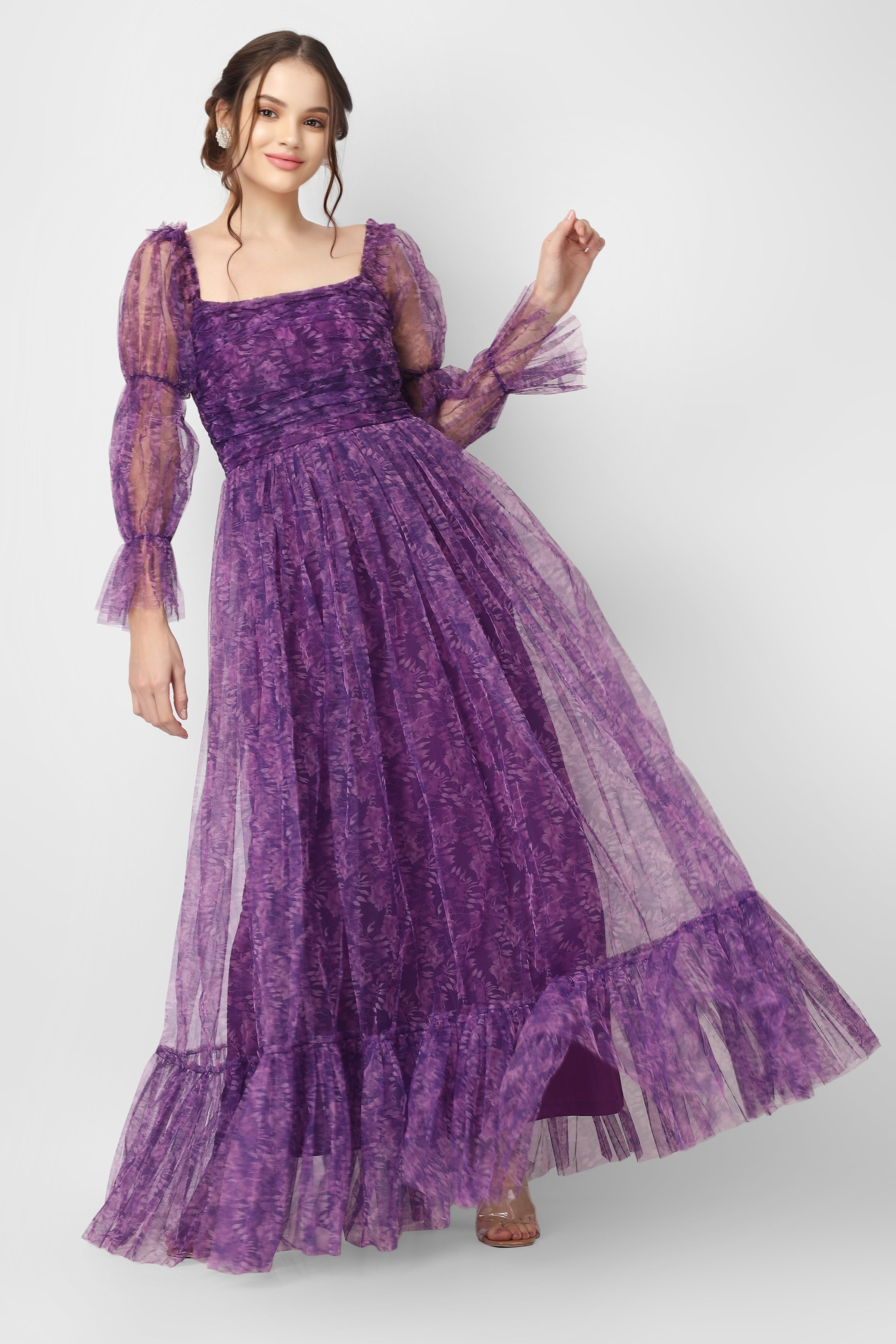 Ruth Purple Printed Tulle Dress