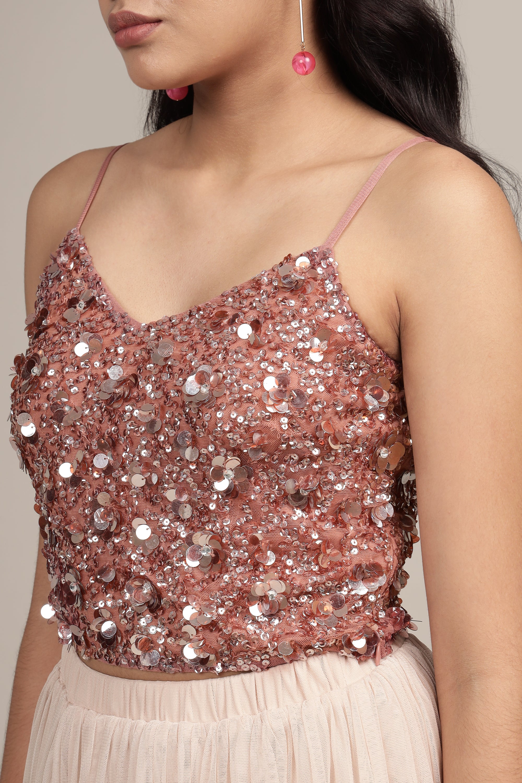 Sandy Sequin Cami Top in Dusty Pink