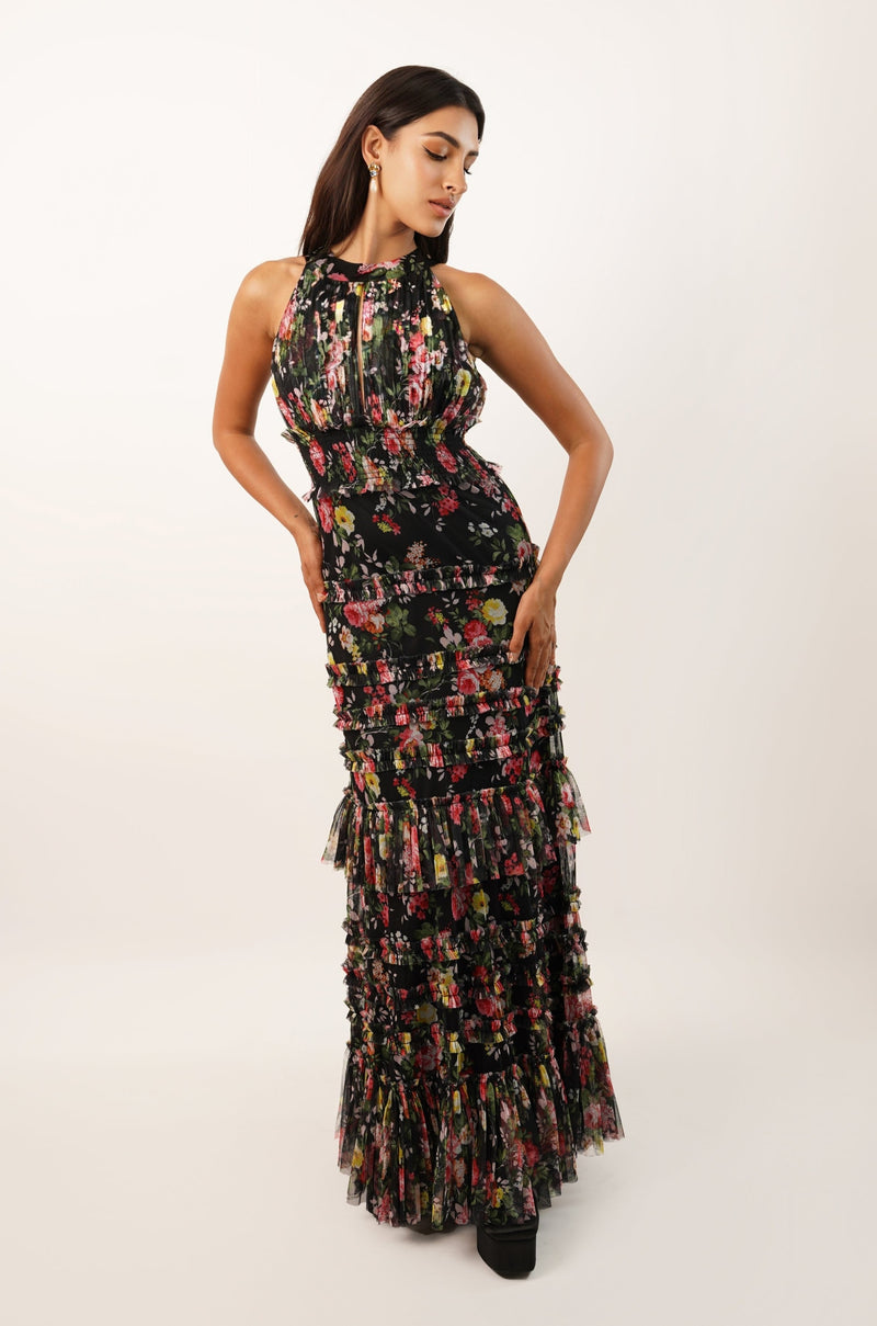Santiago Winter Floral Maxi Dress – Lace & Beads