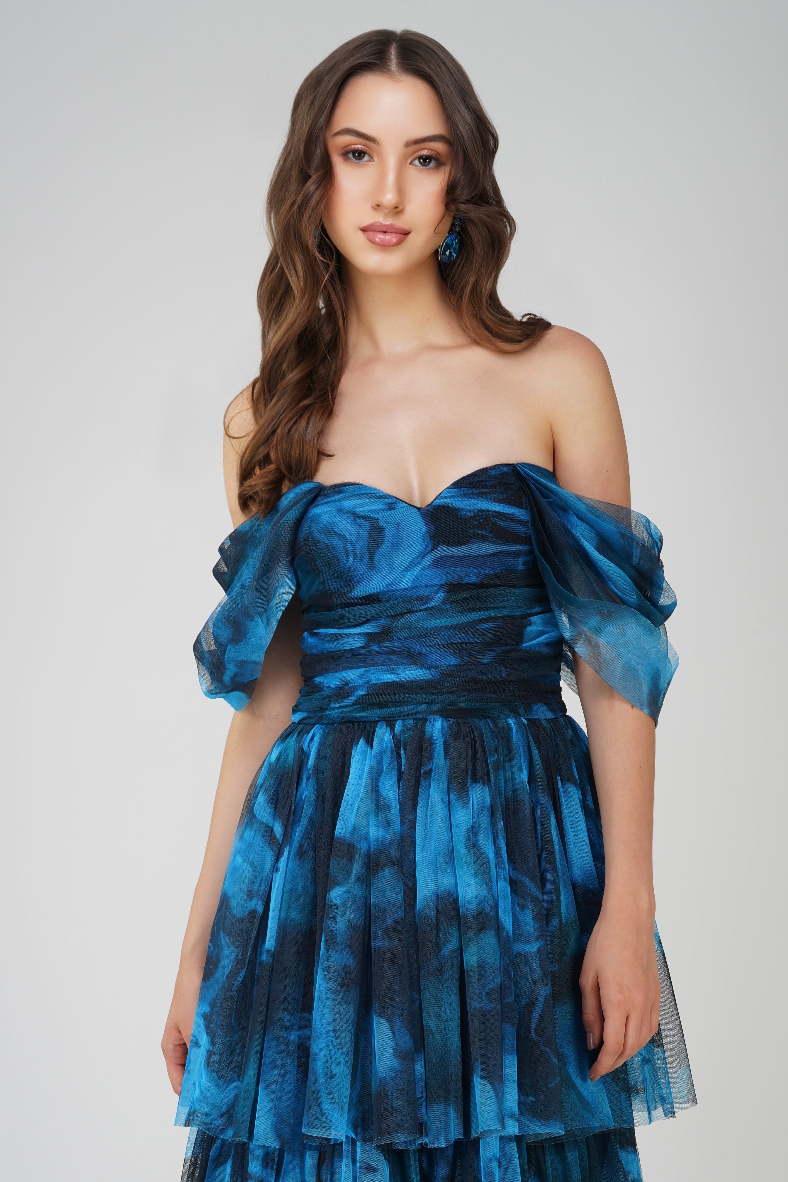 Sydney Tulle Maxi Dress in Blue Watercolour