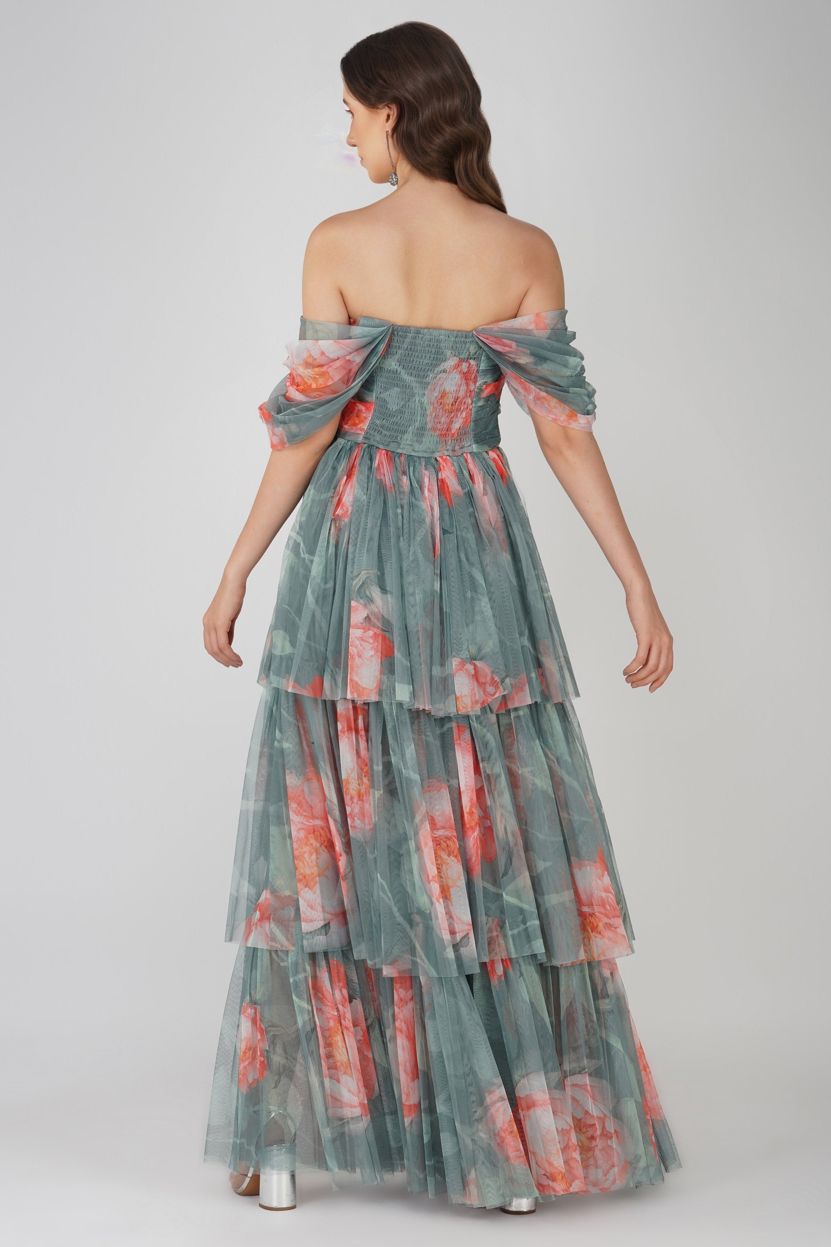 Sydney Tulle Maxi Dress in Sage Green Floral