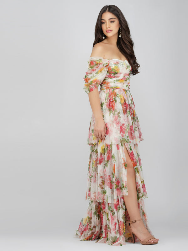 Sydney Tulle Maxi Dress in Bright Floral