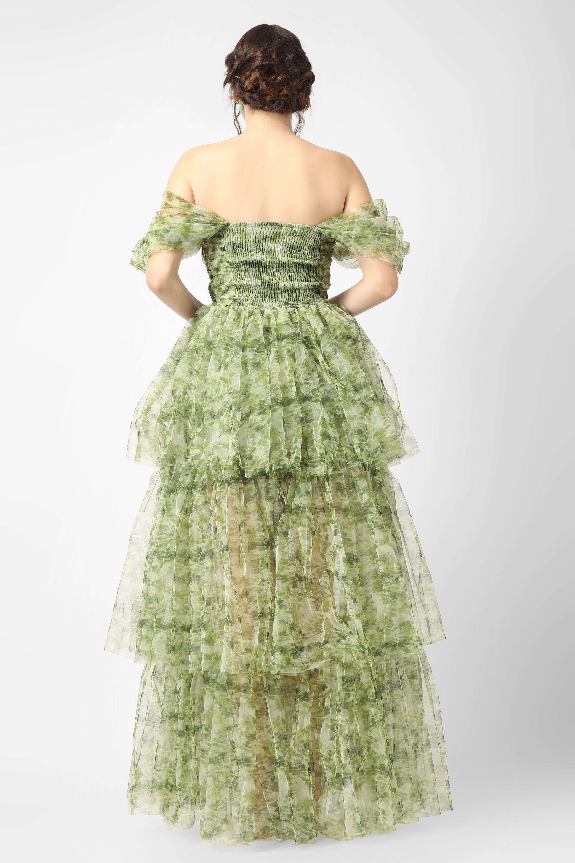 Sydney Tulle Maxi Dress in Green Print