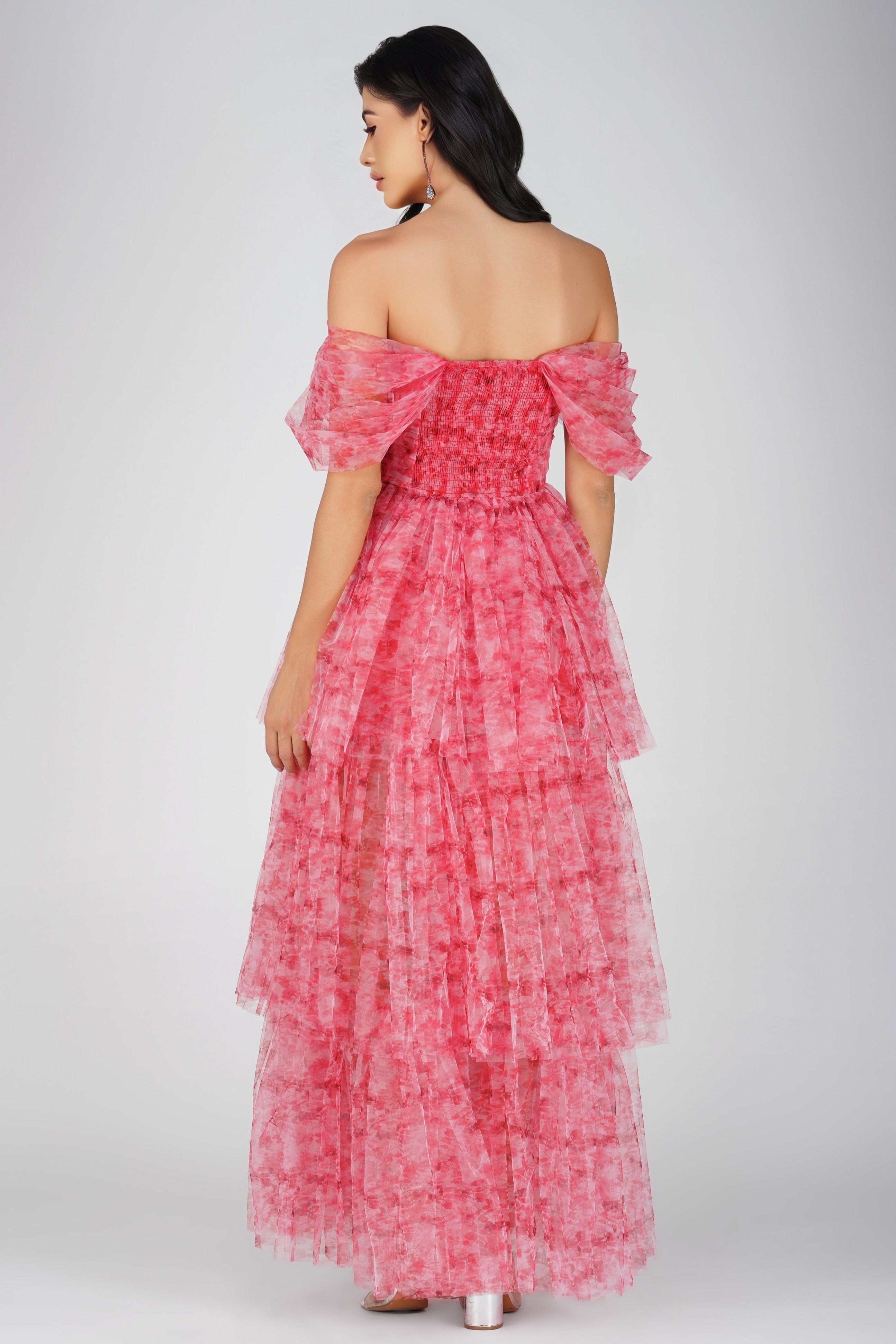 Sydney Tulle Maxi Dress in Red Print