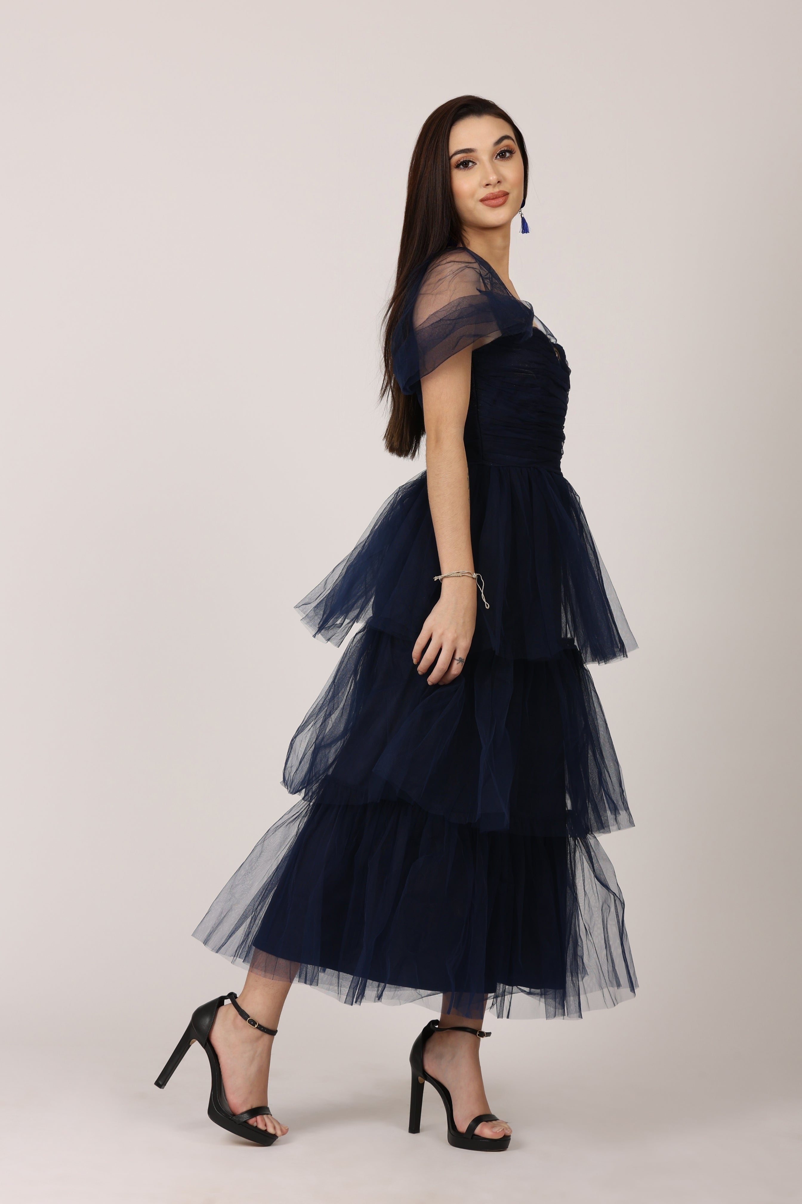 Sydney Tulle Midi Dress in Navy