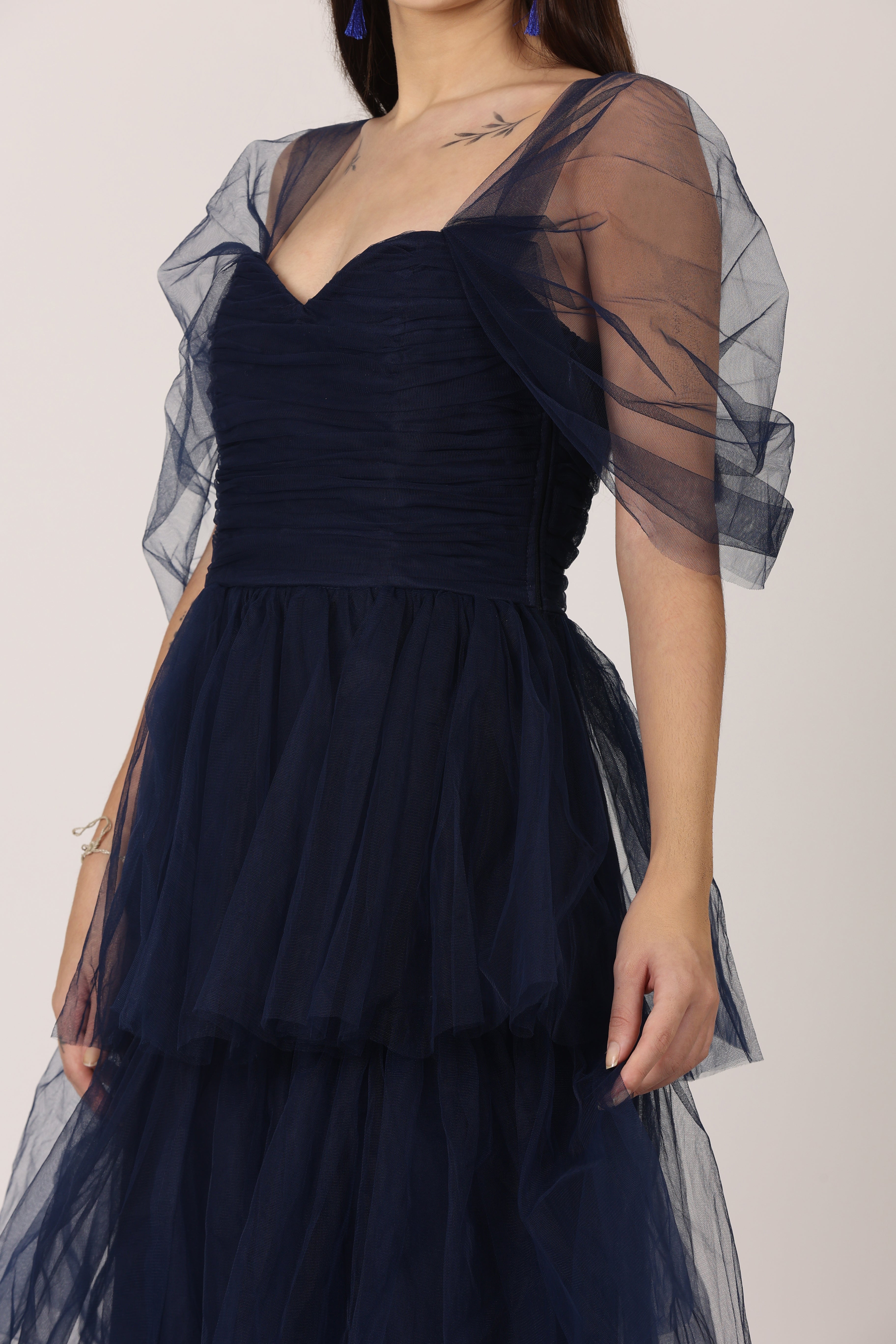 Sydney Tulle Midi Dress in Navy