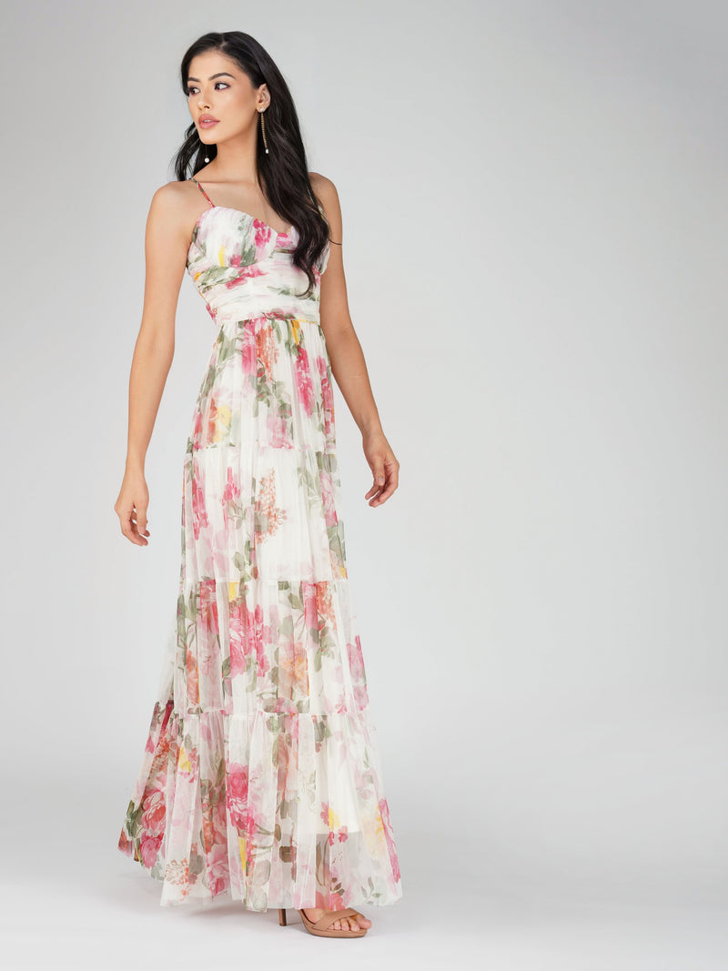 Thea Tulle Floral Maxi Dress