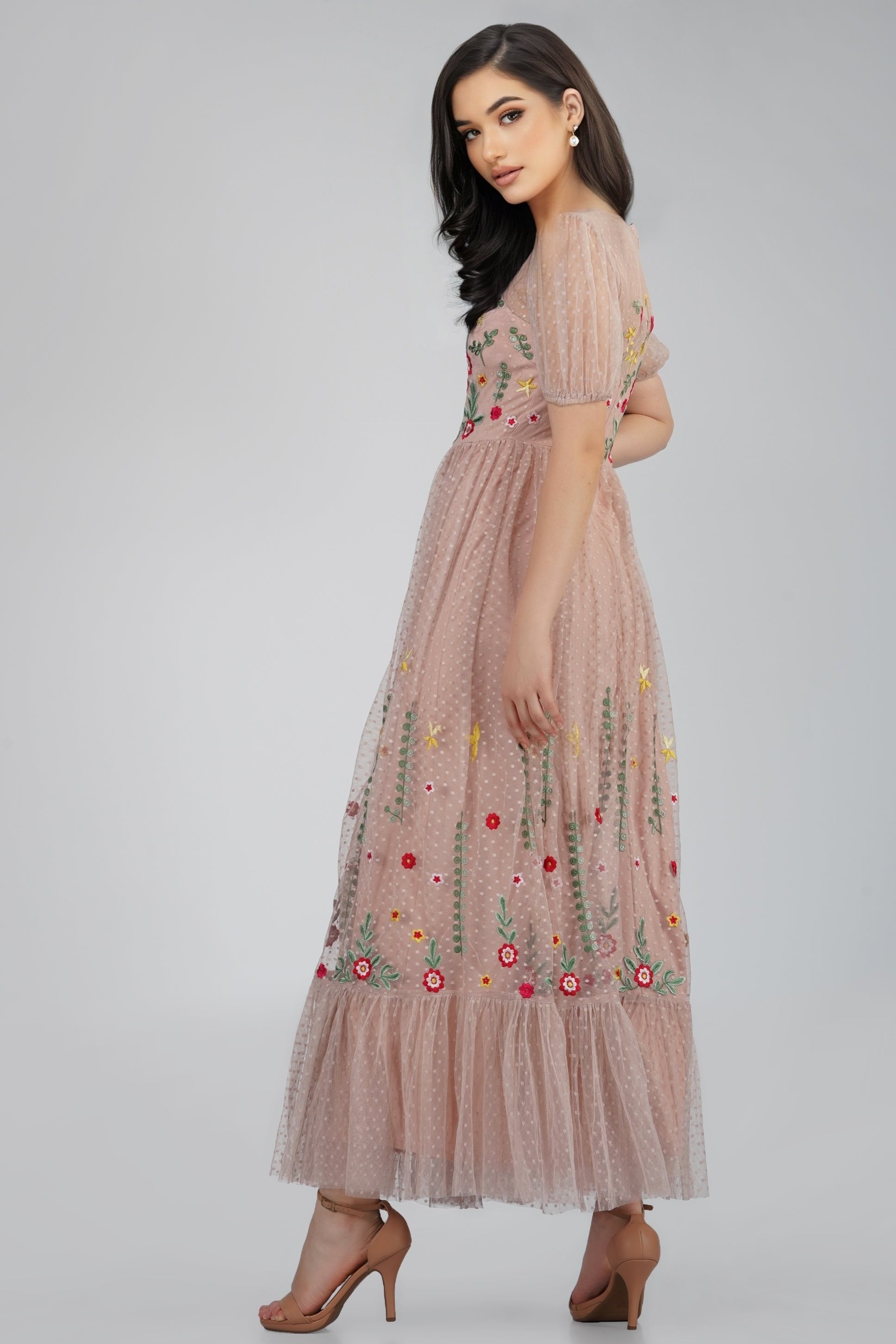 Azalea Dusty Pink Embroidered Dress