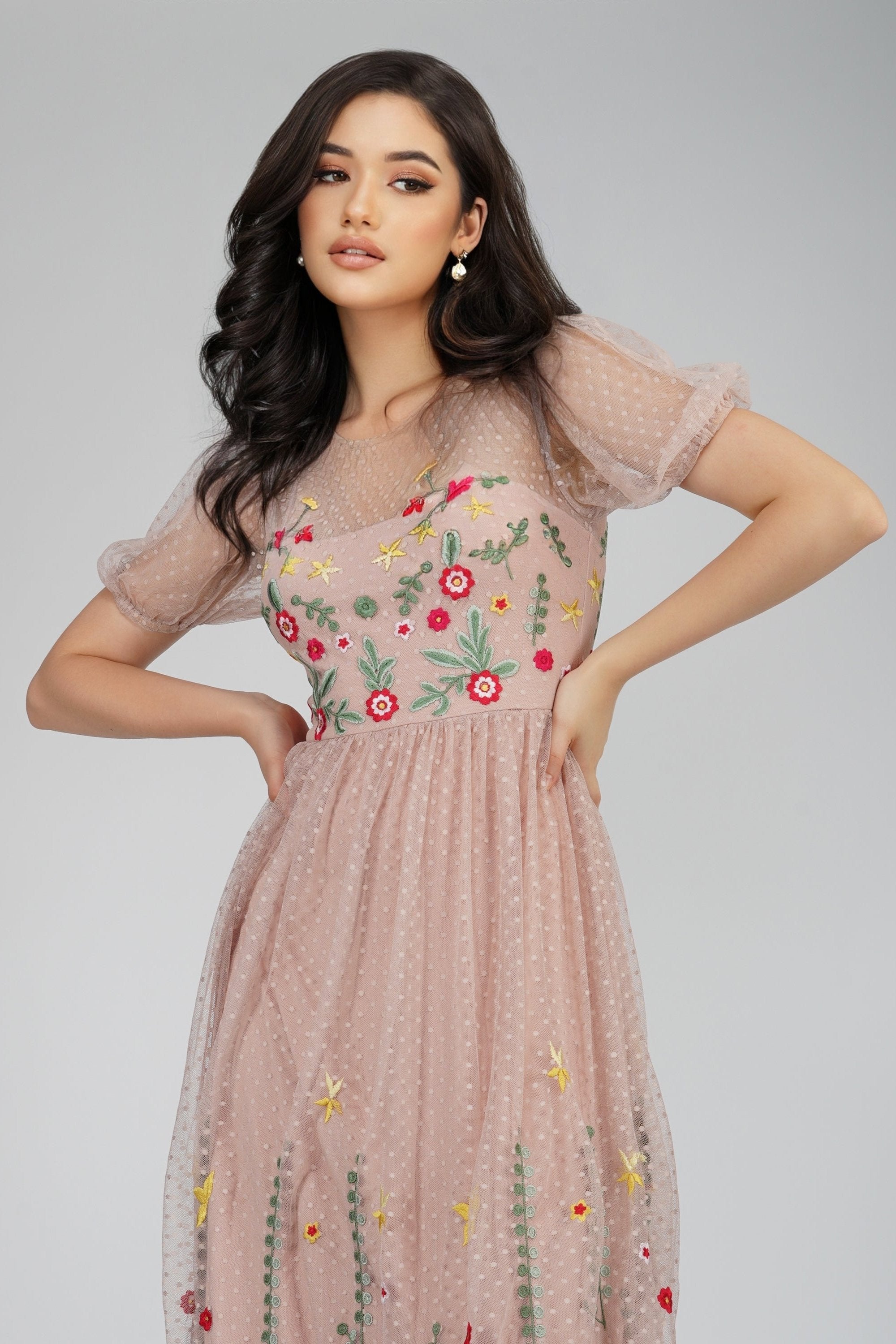 Azalea Dusty Pink Embroidered Dress