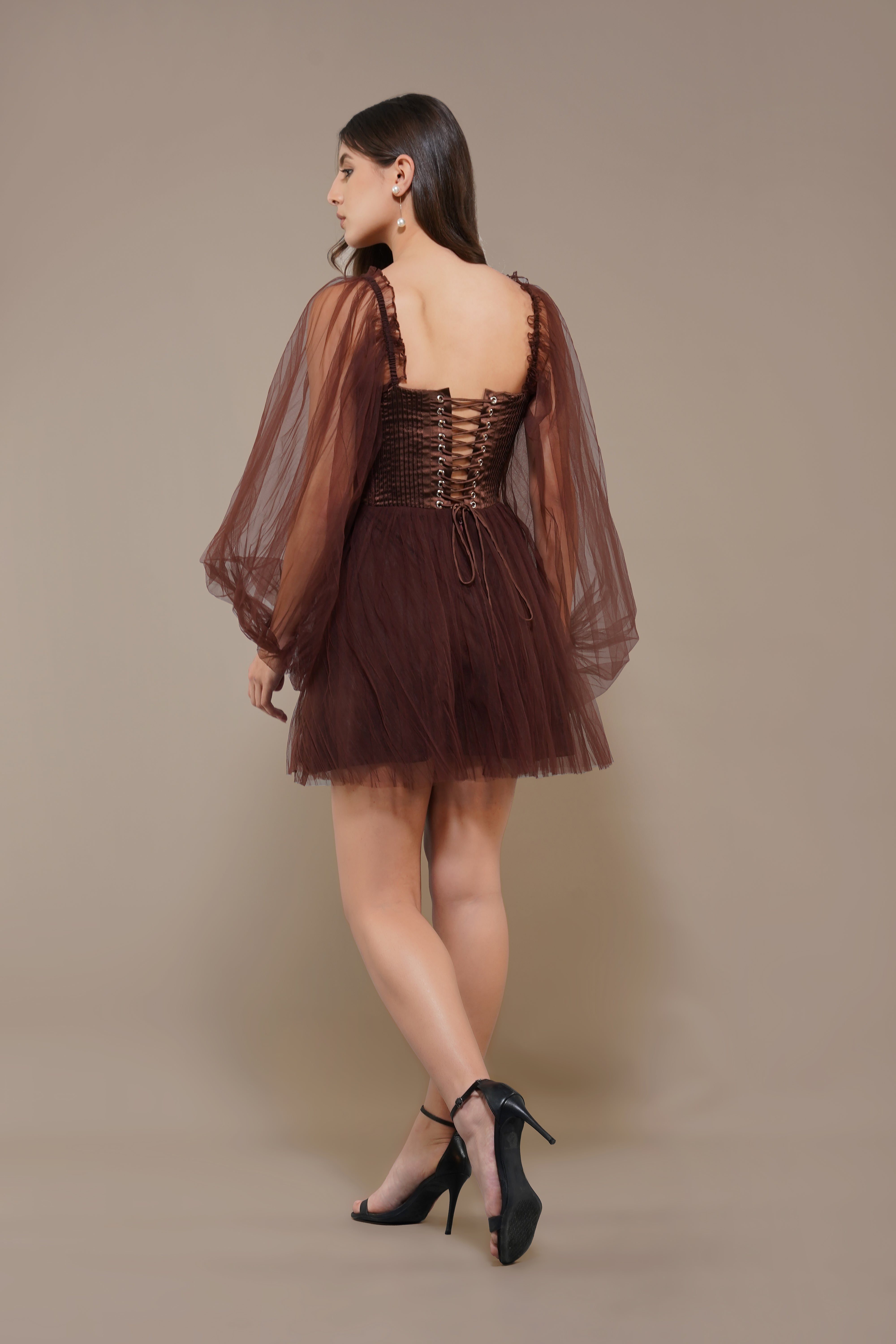 Tara Mini Dress in Coffee Brown