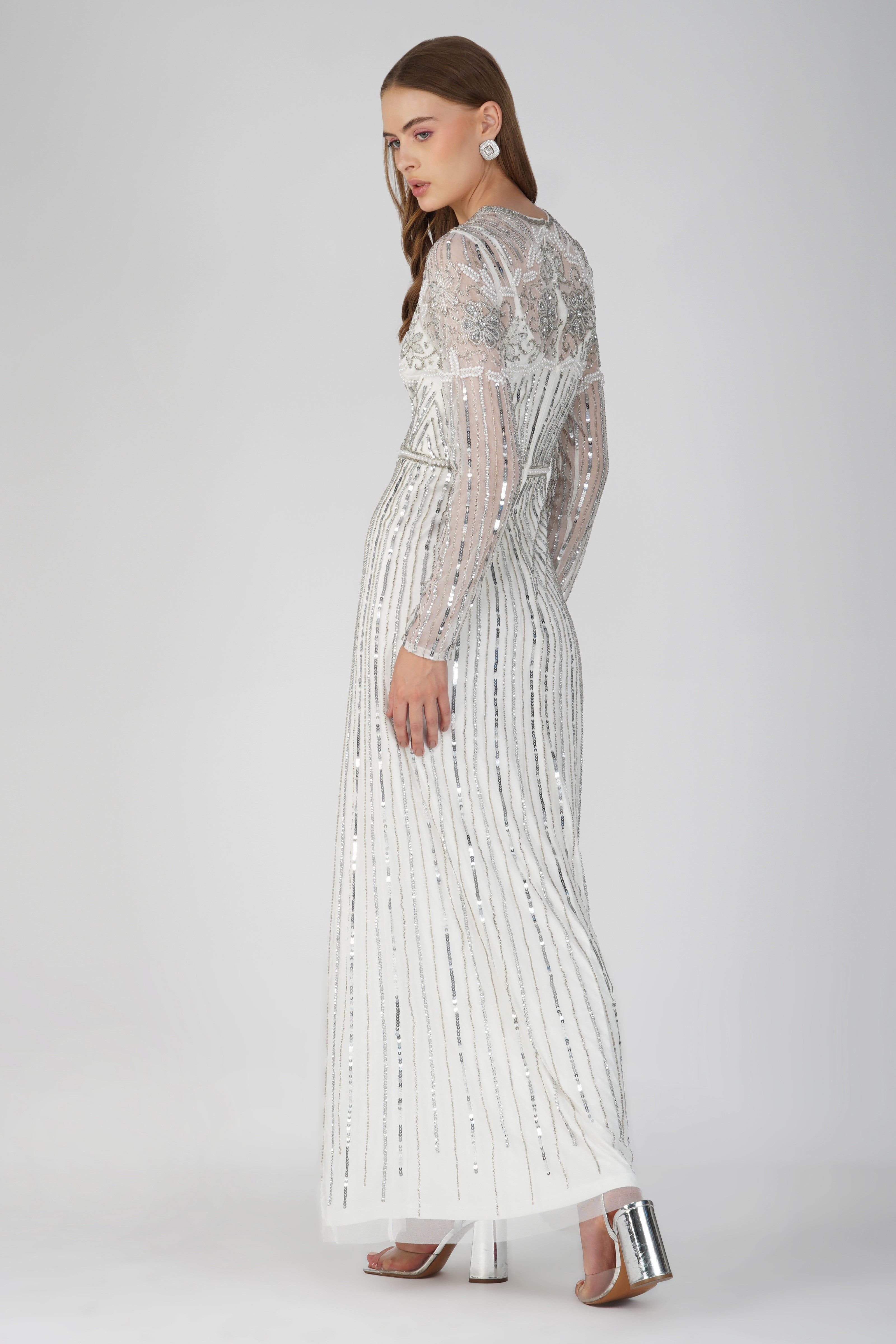 Teresa Embellished Maxi Dress in Silver