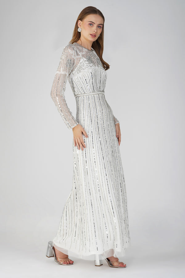 Teresa Embellished Maxi Dress in Silver