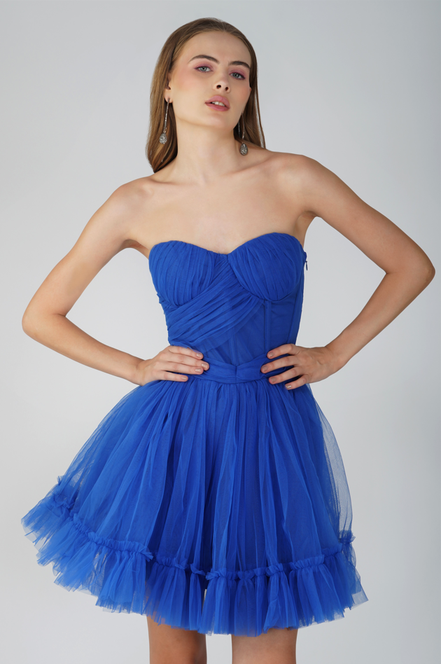 Lauren Cobalt Blue Tulle Mini Dress
