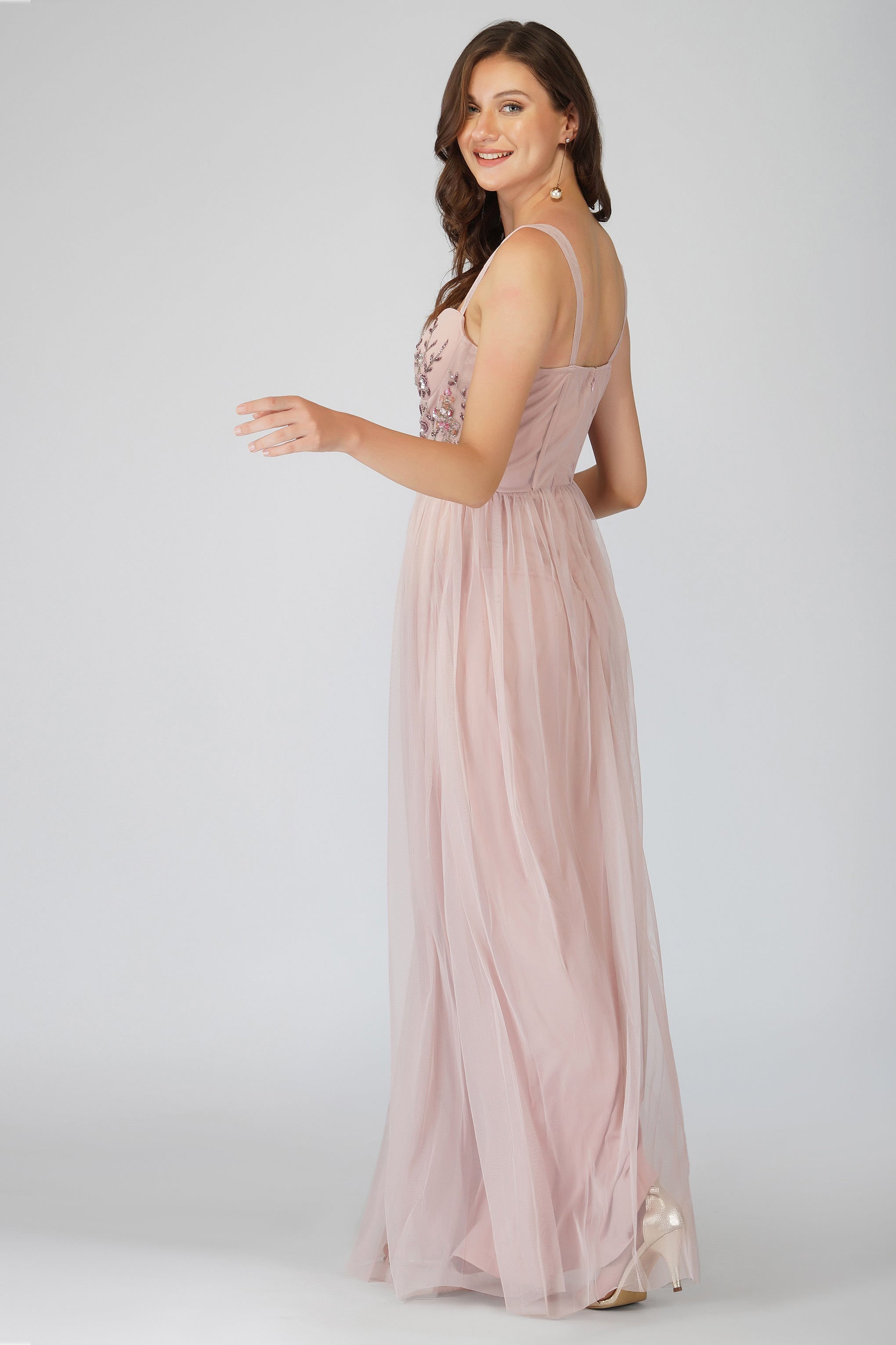 Riva Embellished Corset Maxi Dress in Pink