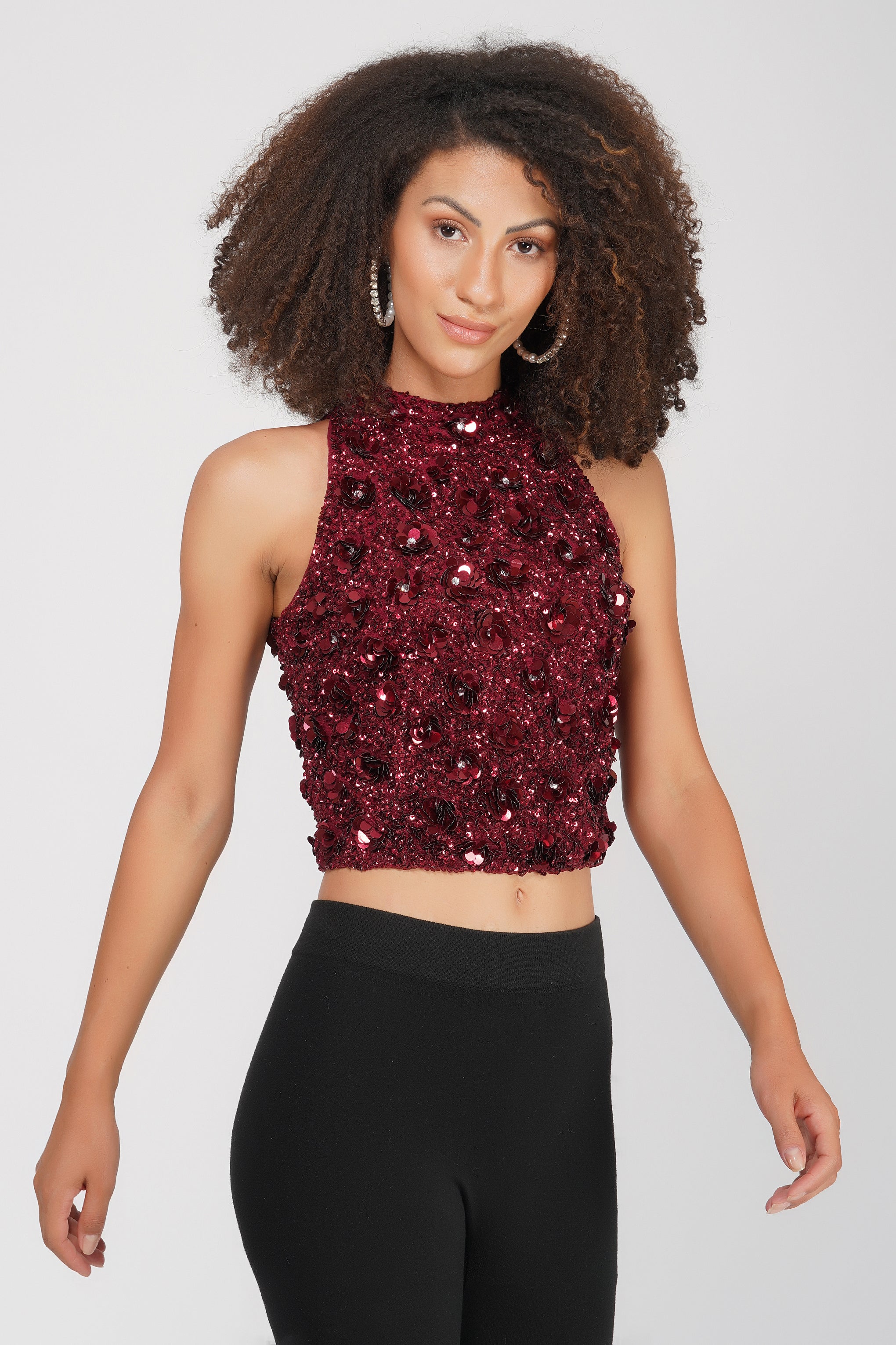 Gui Burgundy Sequin Top