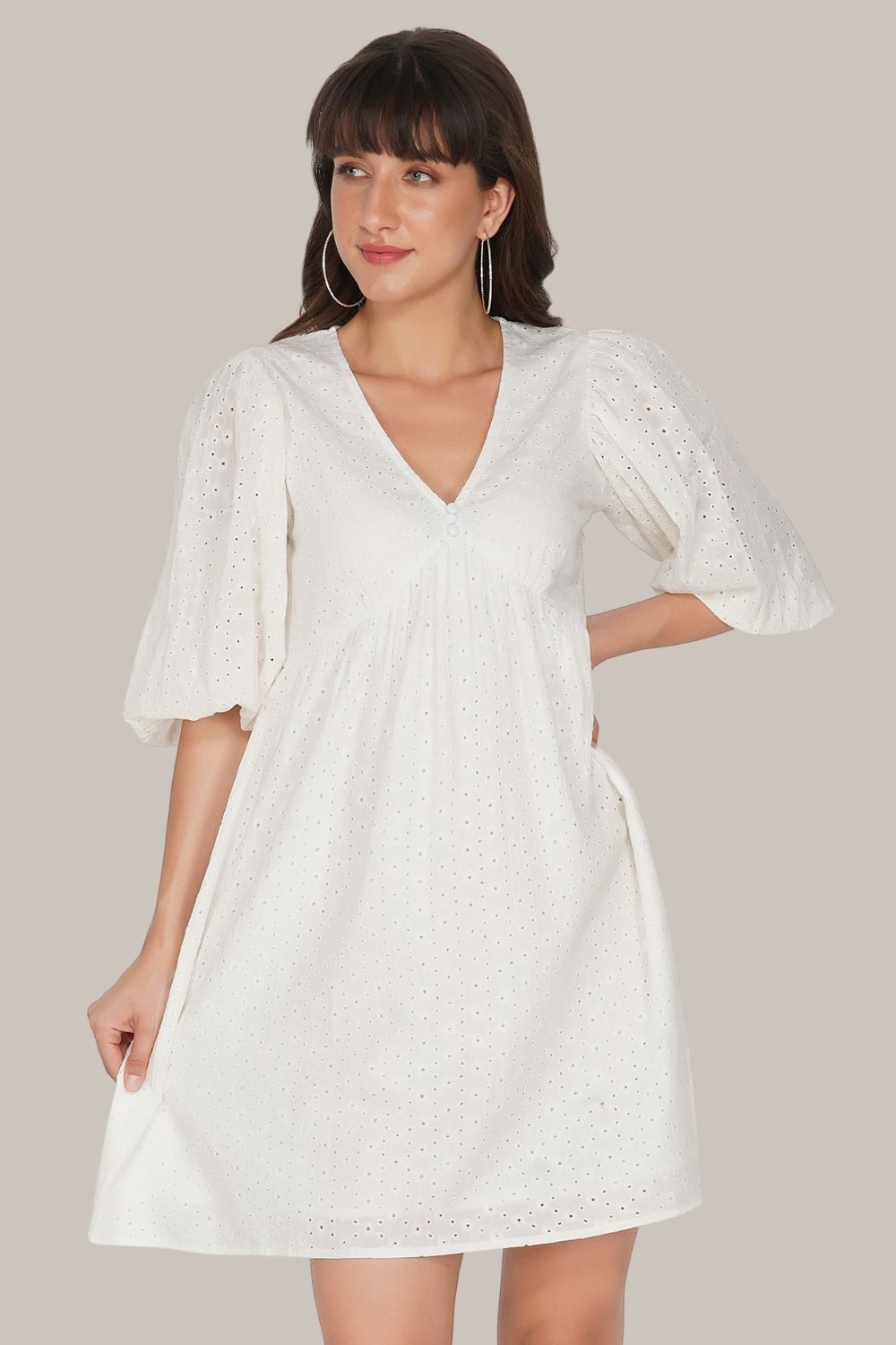 Kora White Cotton Mini Dress