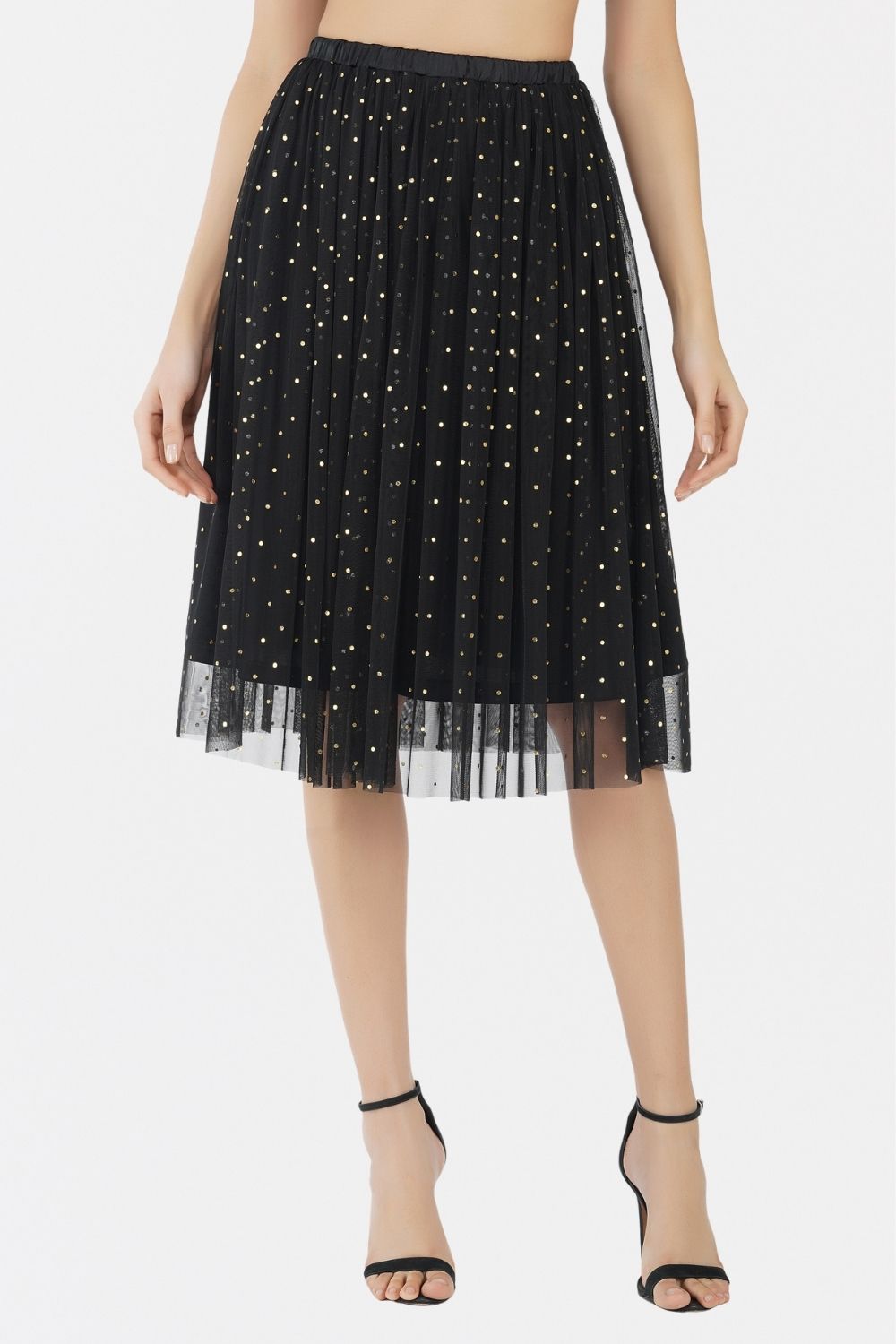 gold-foil-printed-tulle-midi-skirt-in-black