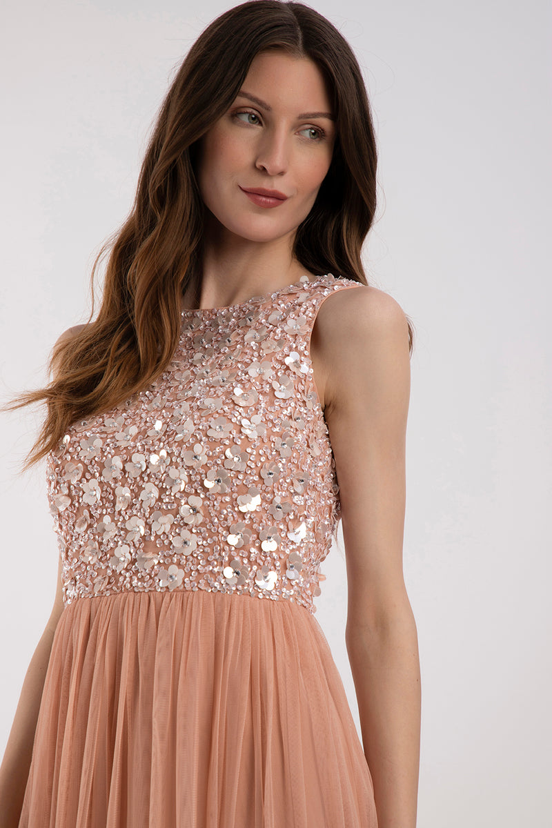 Hazel Blush Pink Bridesmaid Dress – Lace & Beads