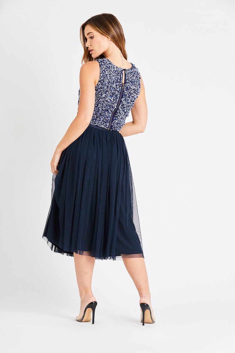 Val Tulle Midi Skirt in Navy