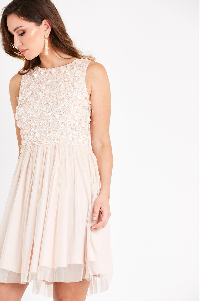 Hazel Blush Embellished Skater in Nude