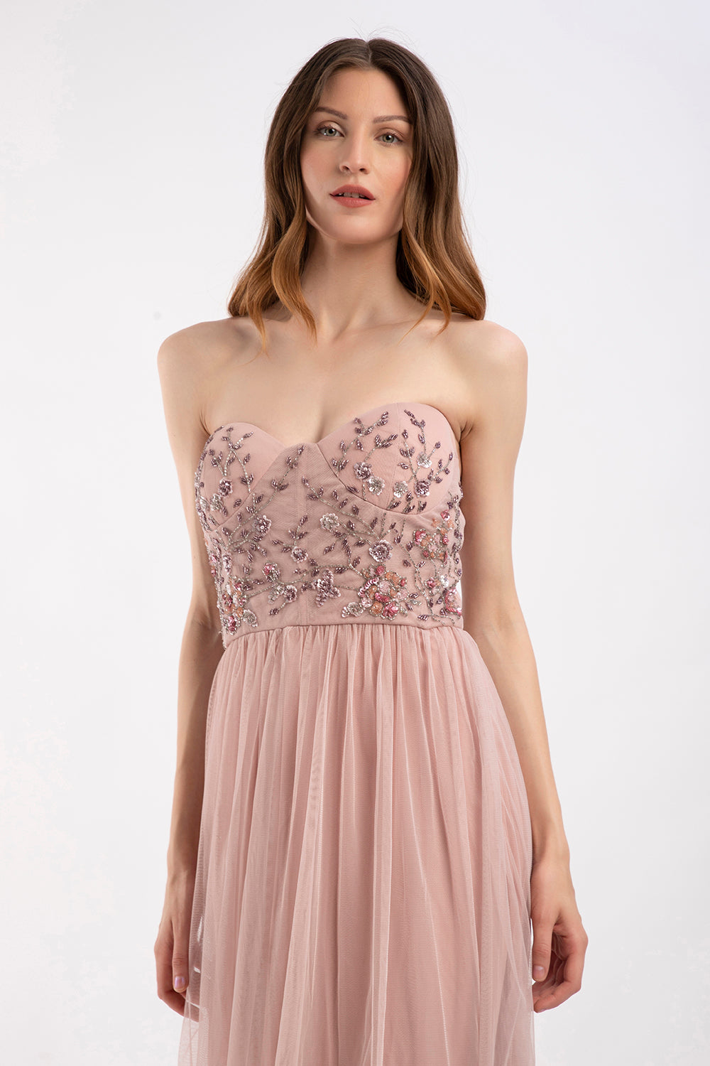 Riva Embellished Corset Maxi Dress in Pink