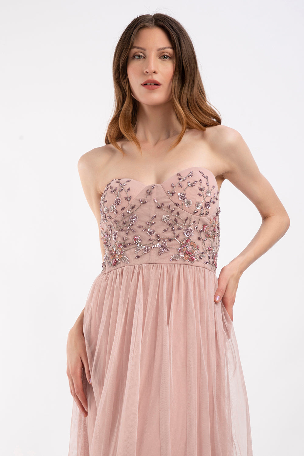 Riva Embellished Corset Maxi Dress in Pink