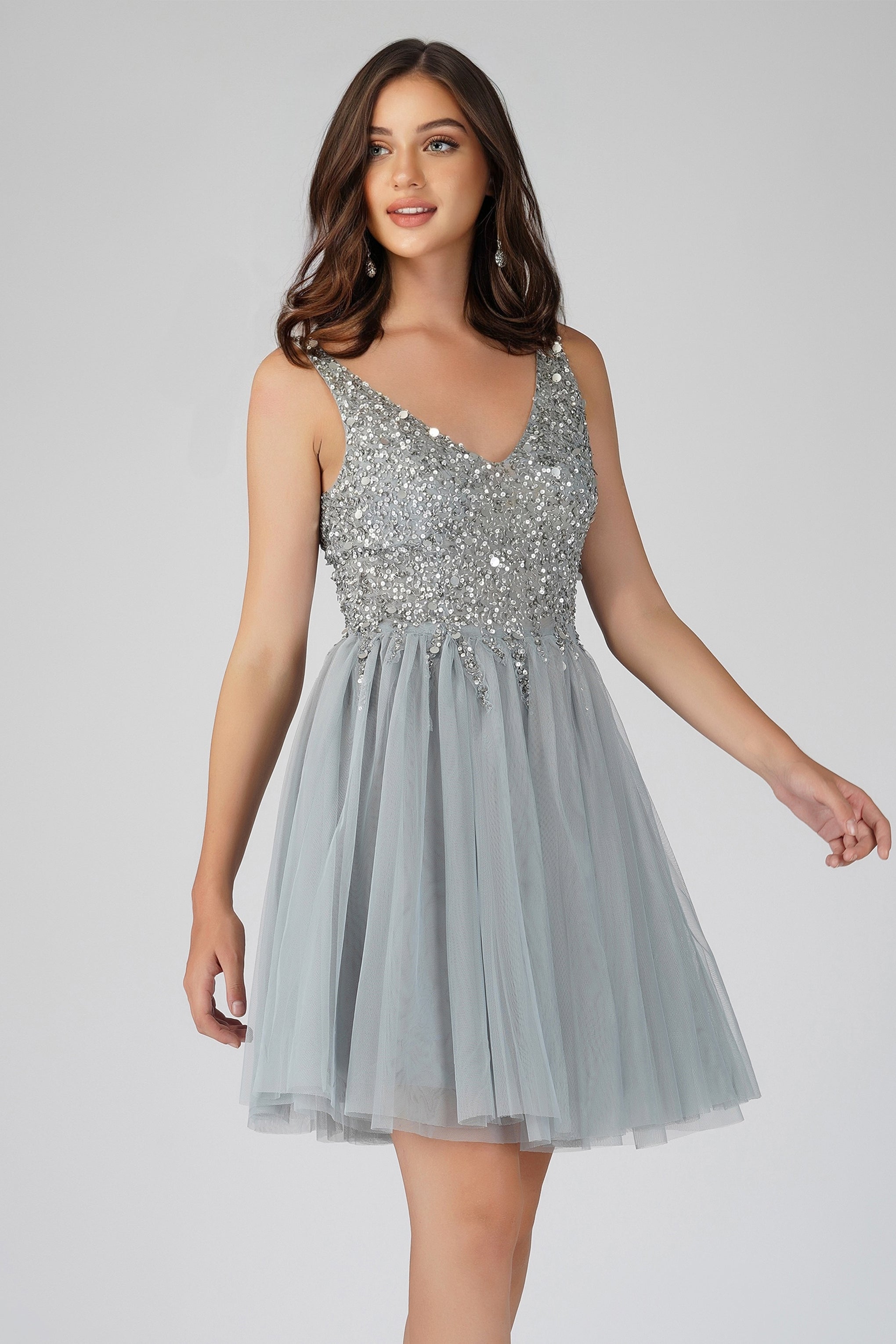 Symphony Light Grey Embellished Mini Dress