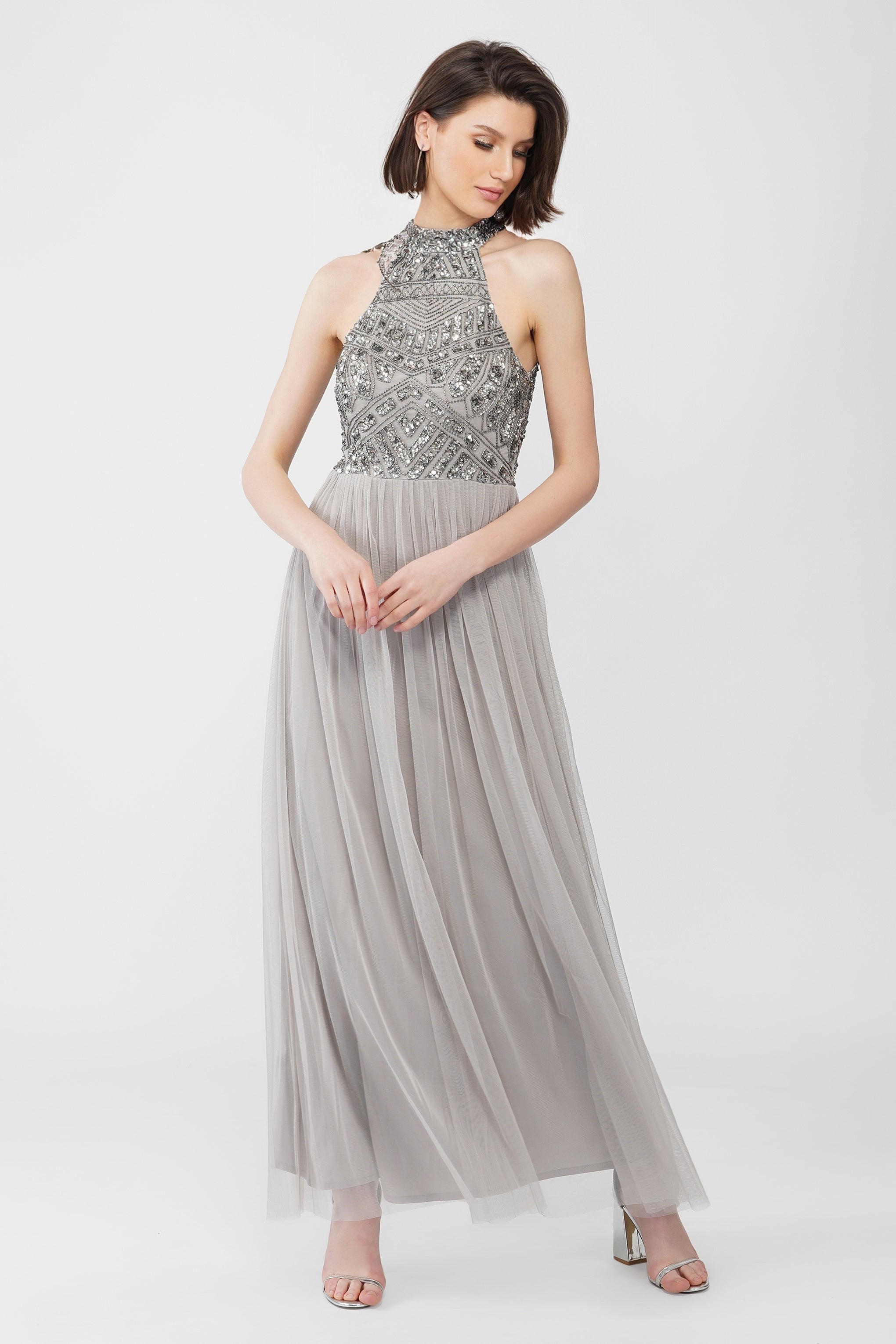 Sareen Grey Embellished Maxi Dress