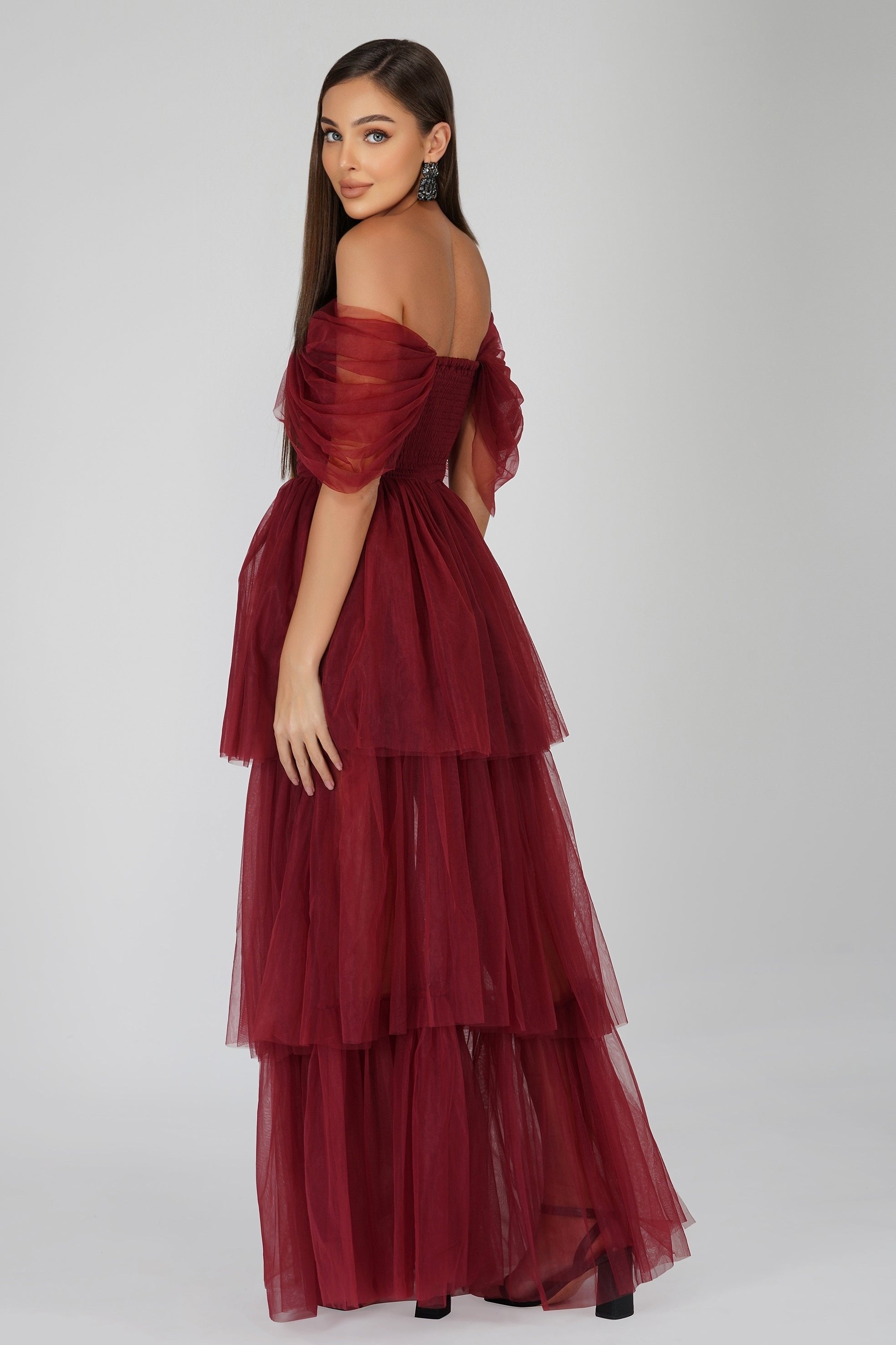 burgundy tulle dress