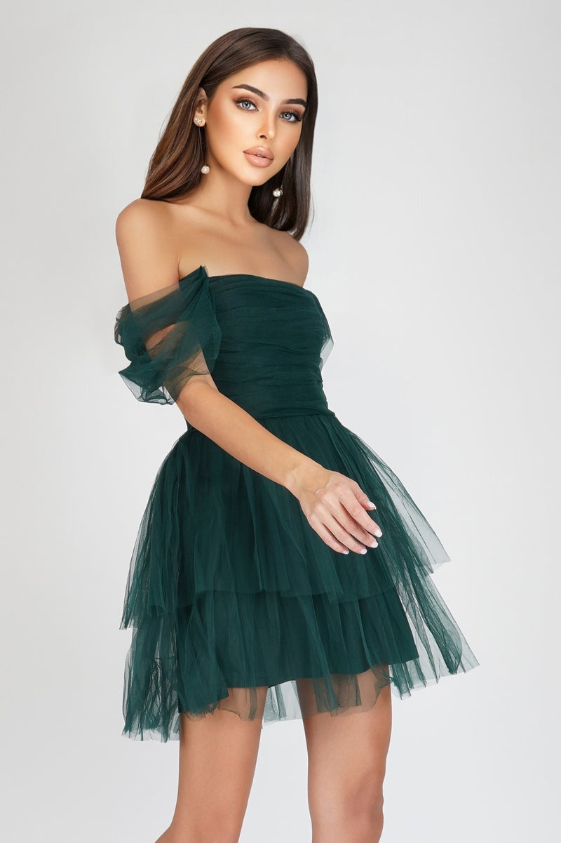 Emerald Green Frill Pleated Midi Dress | PrettyLittleThing