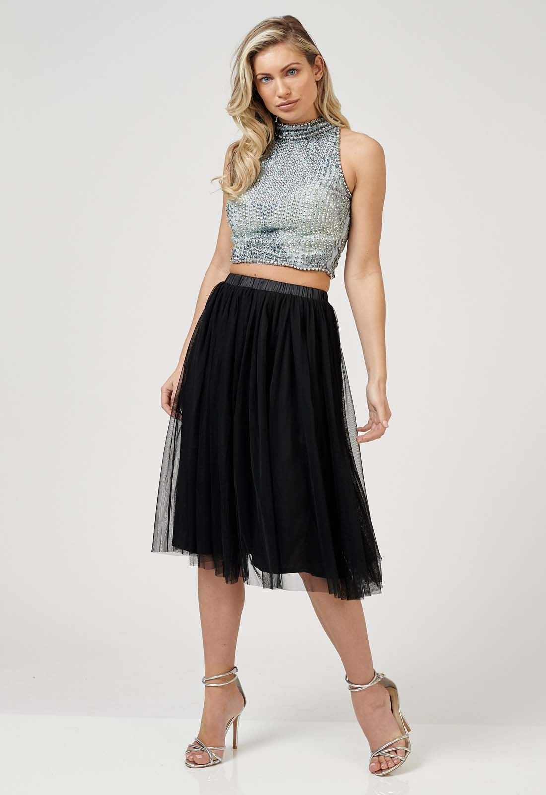 Val Tulle Midi Skirt in Black